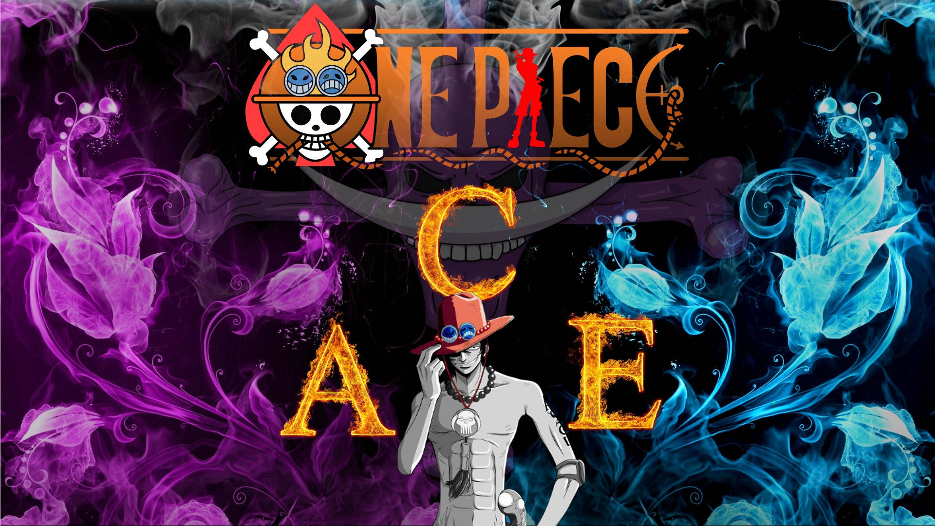 One Piece Ace Burning Name Background