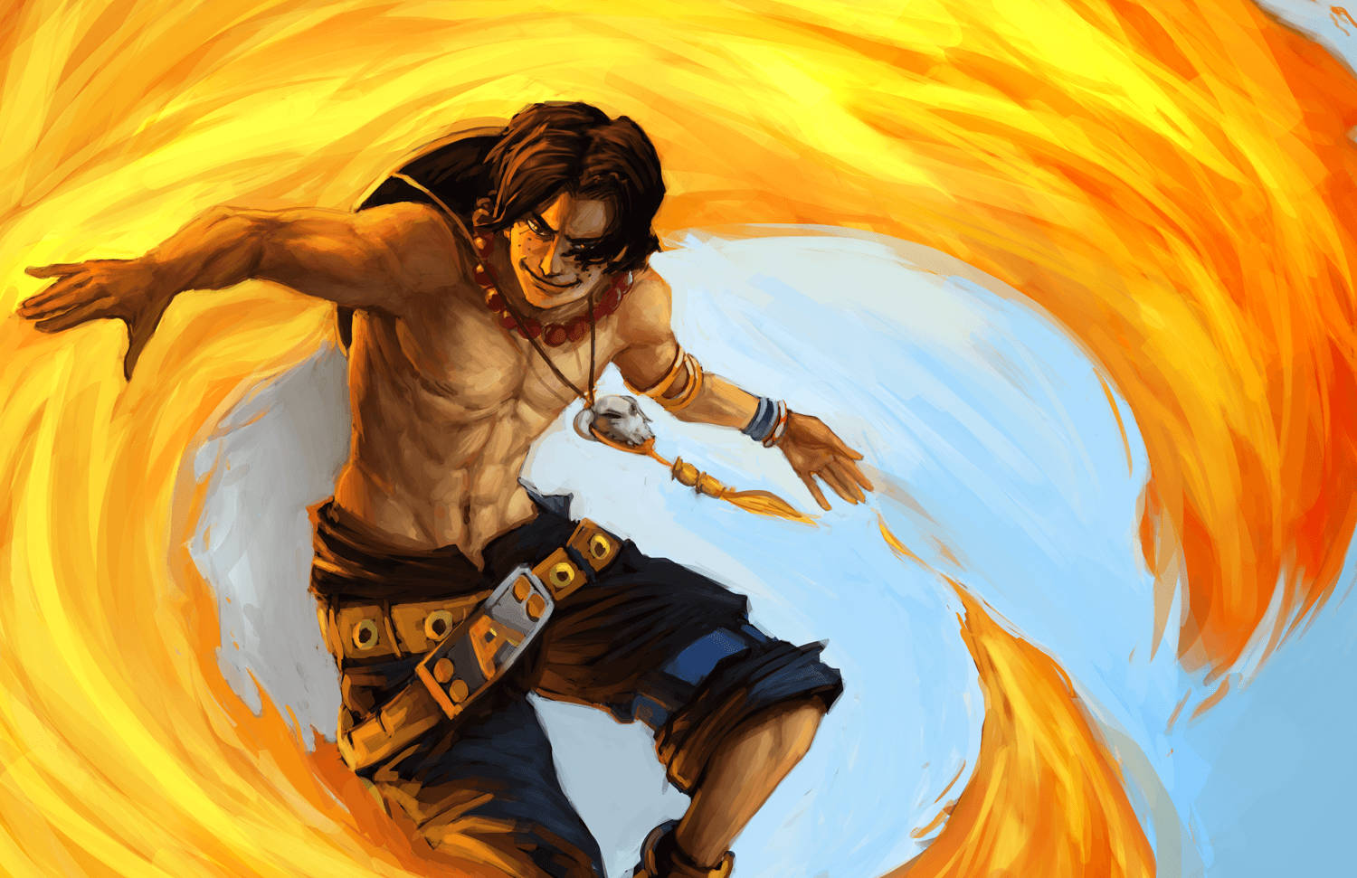 One Piece Ace Fire Surfing Background