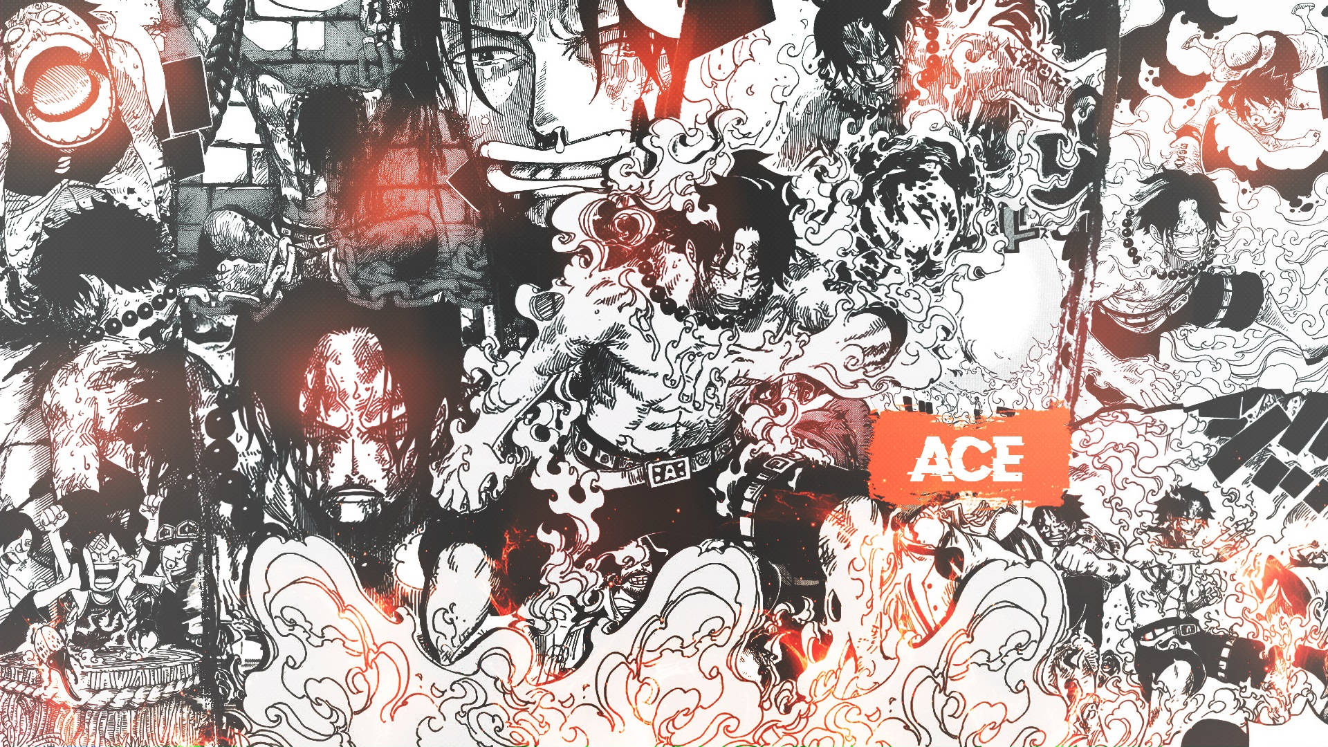 One Piece Ace Greyscale Poster