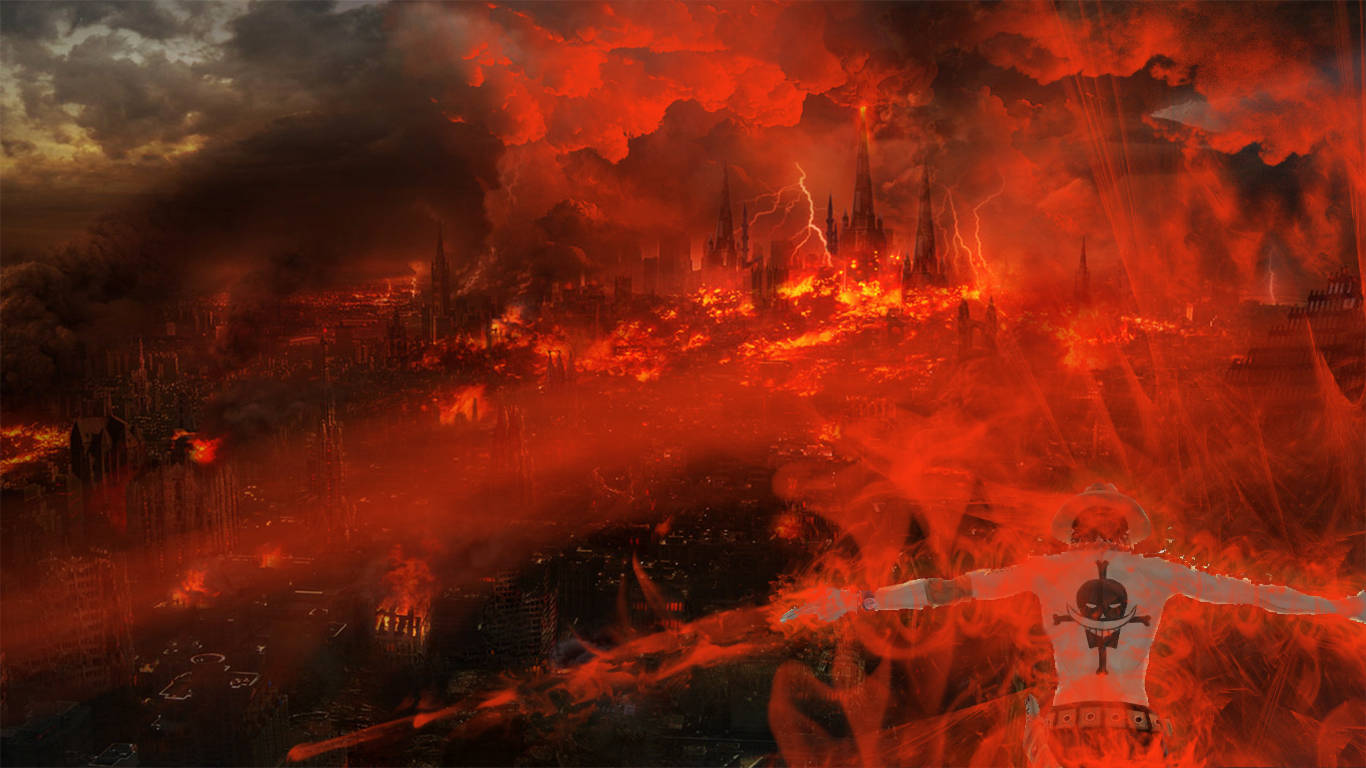 One Piece Ace In Fiery Landscape Background