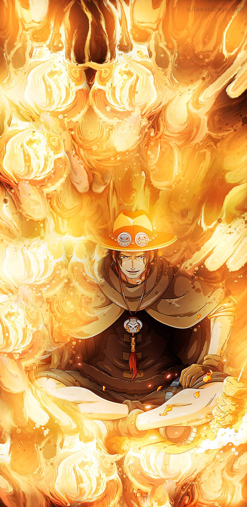 One Piece Ace Surrounded By Fire Background