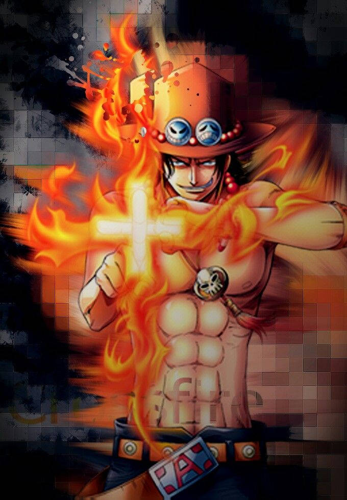 One Piece Ace With Burning Cross Background