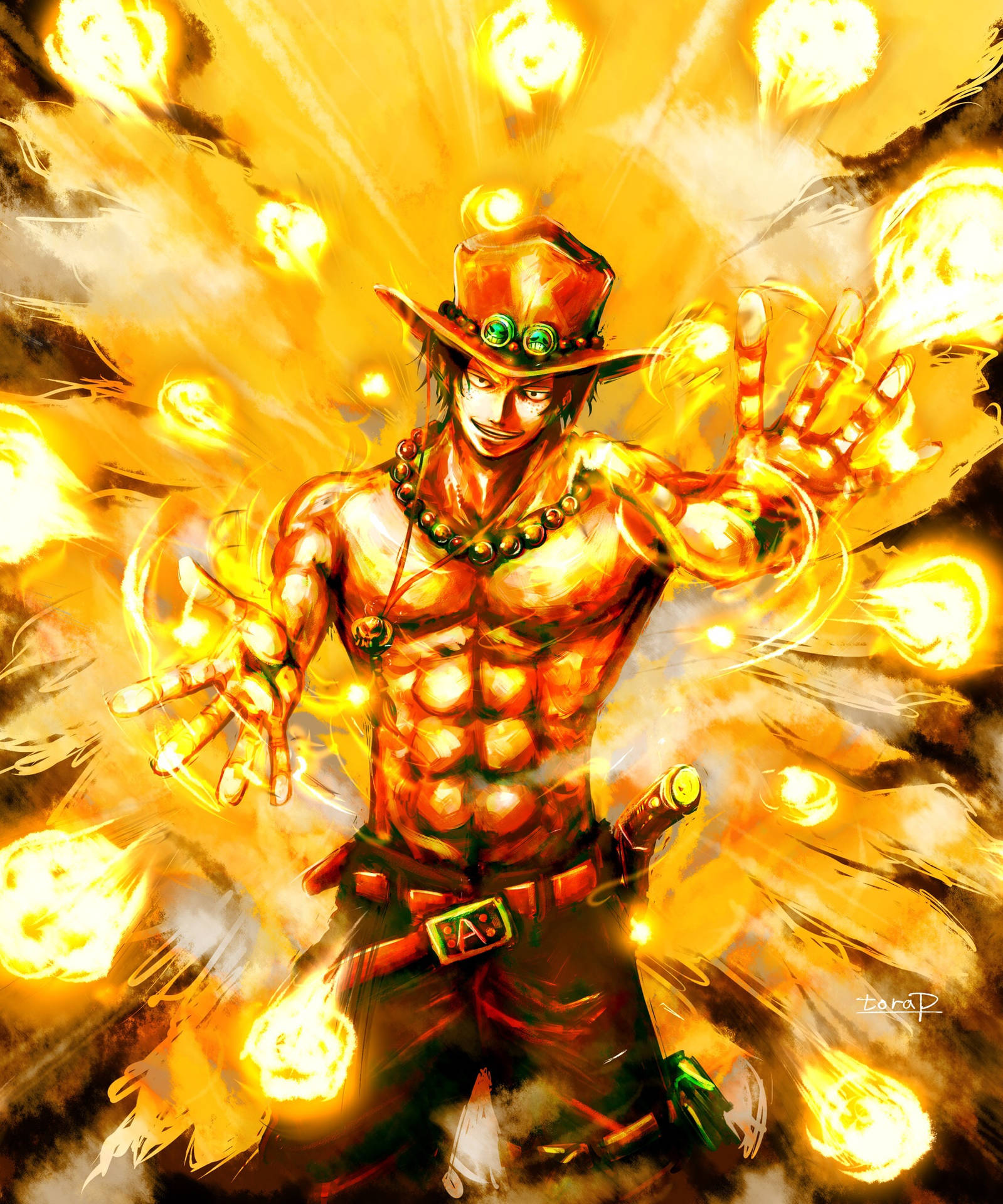 One Piece Ace With Fire Balls Background