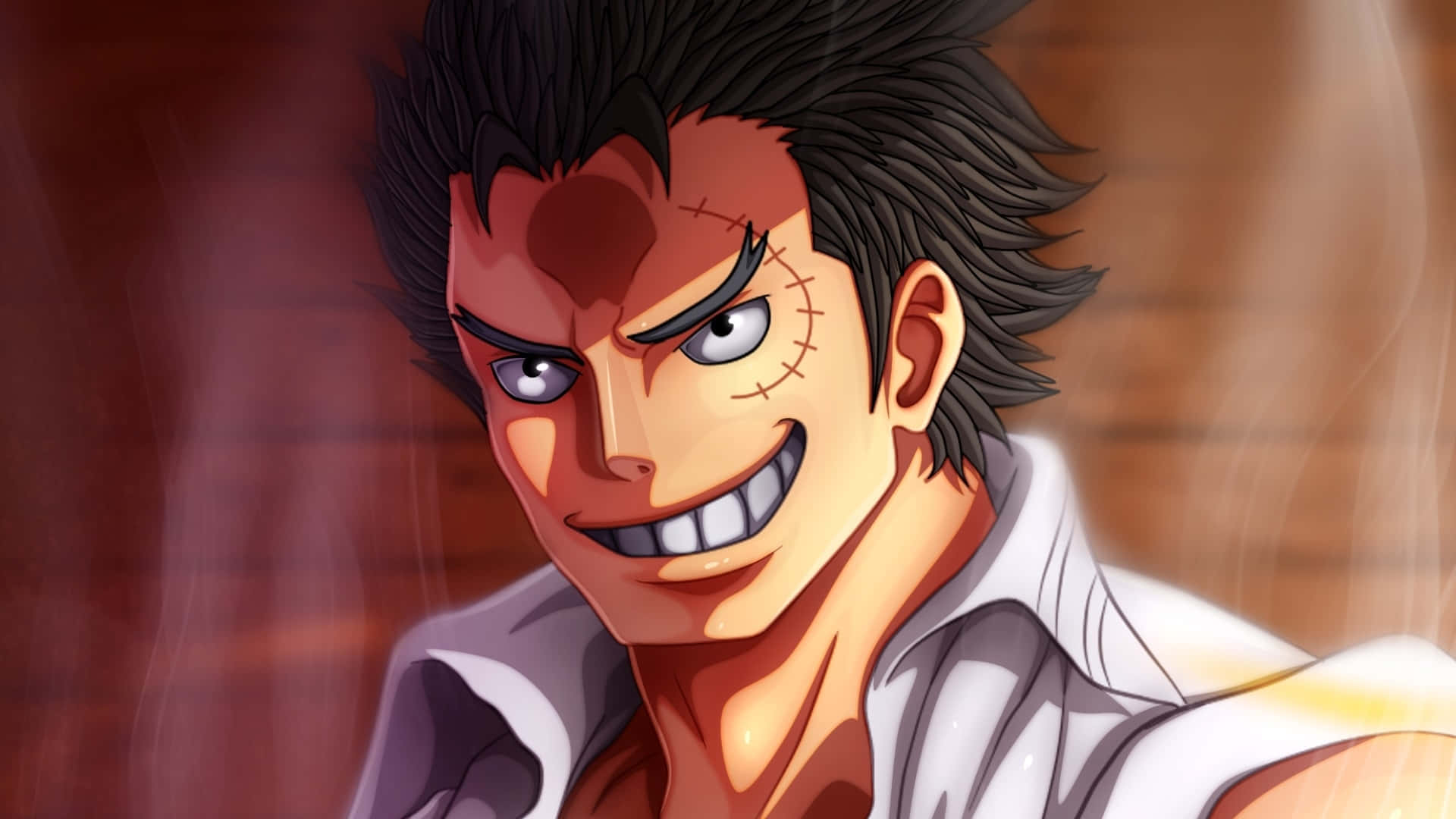One Piece Animated Character Garp Smiling Background