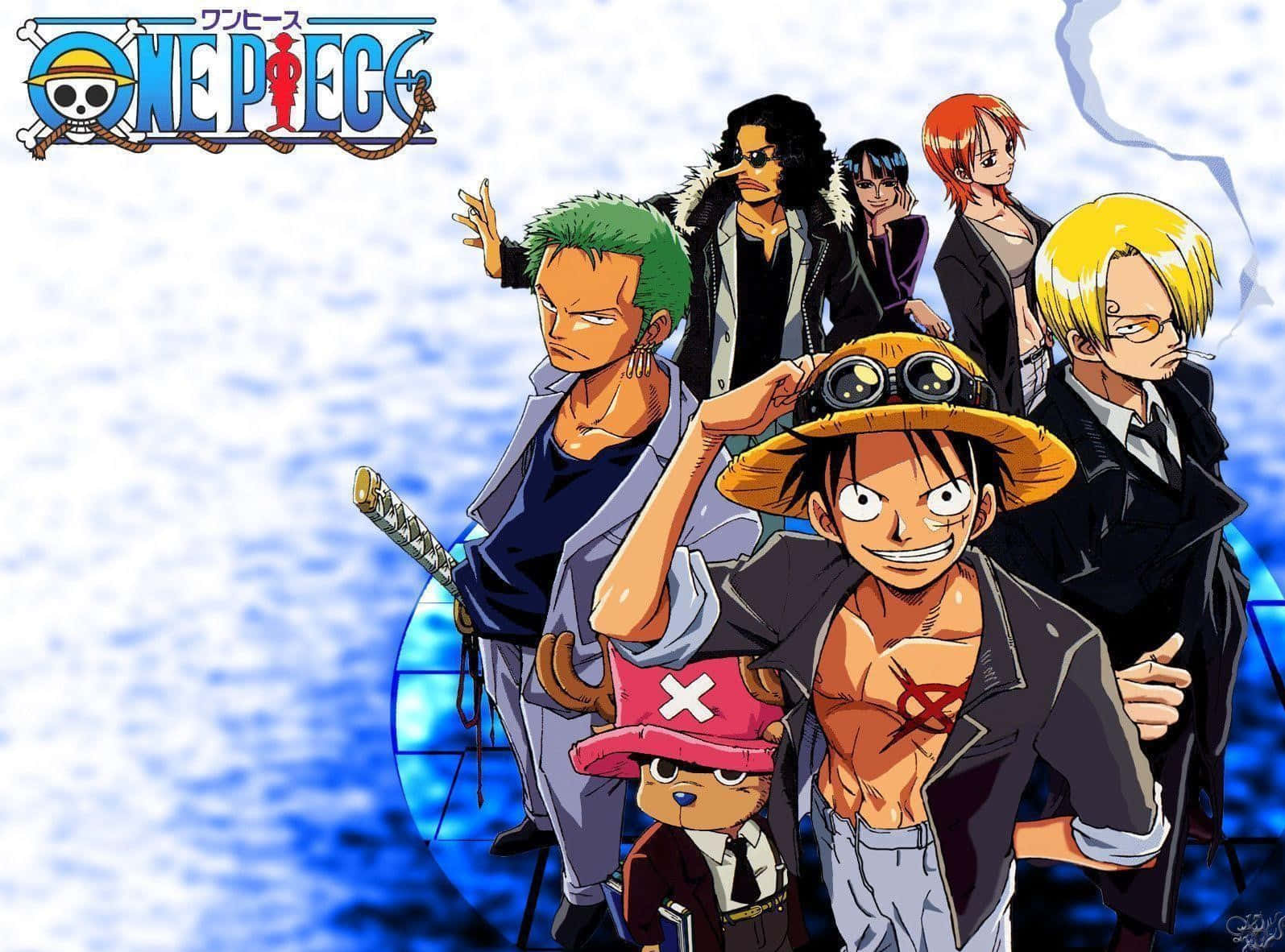 One Piece Anime Blue And White Background