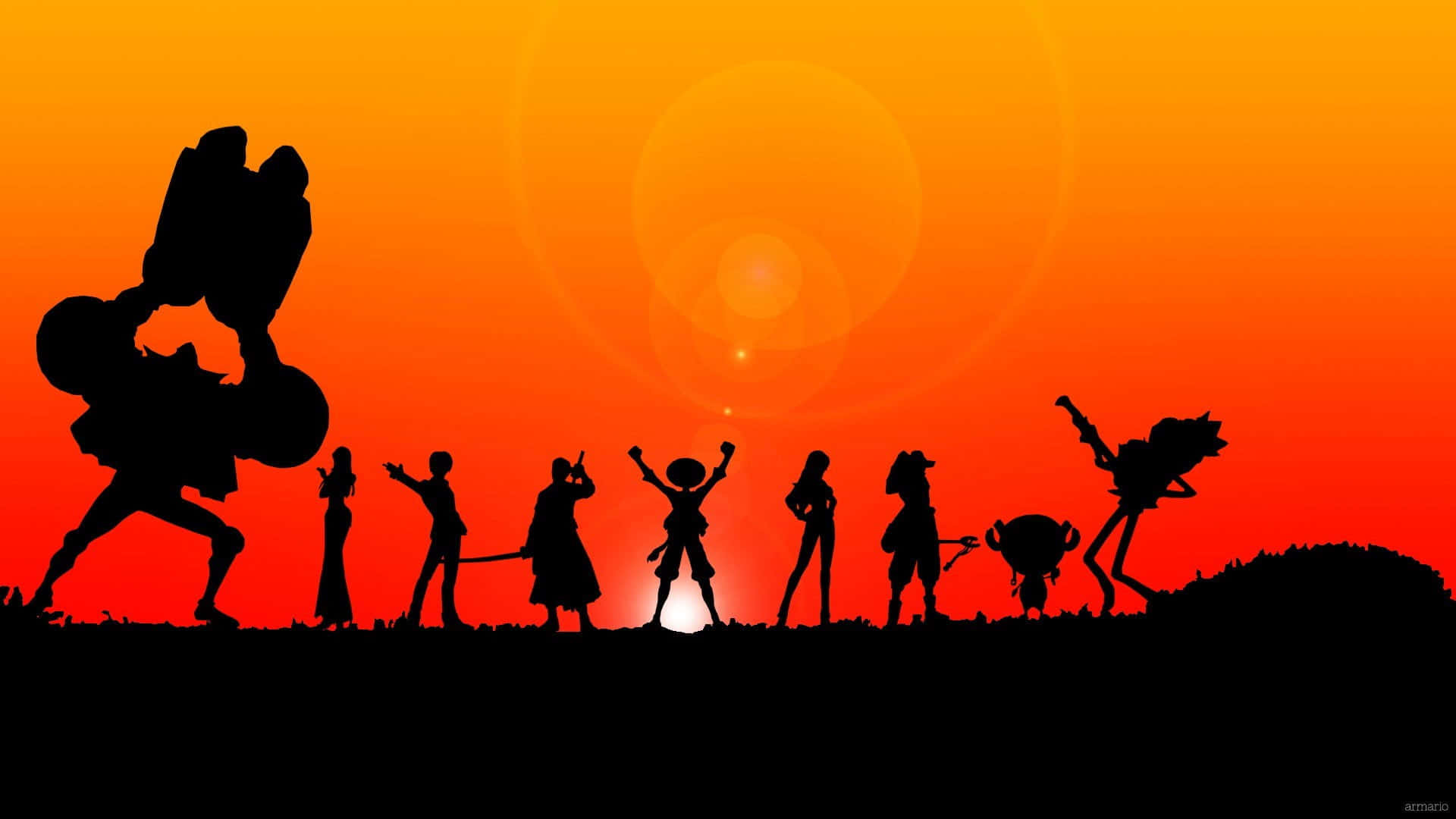 One Piece Anime Pirates Orange Sky Background