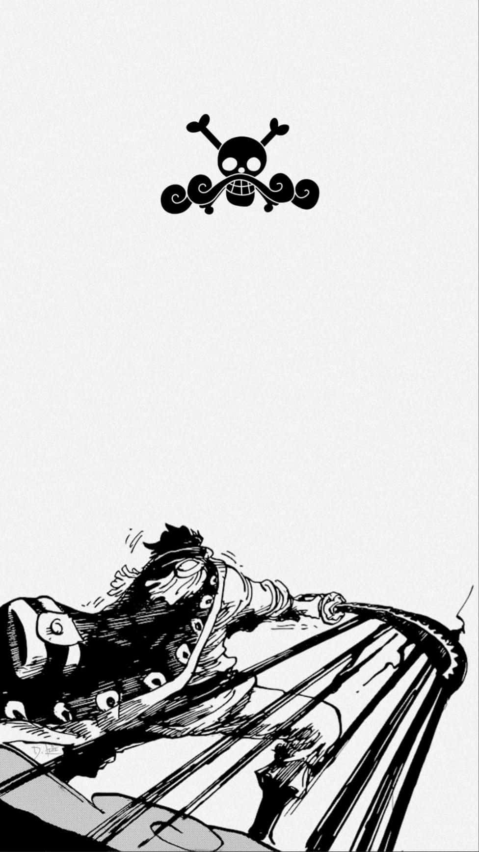 One Piece Black And White With Gol D. Roger Background