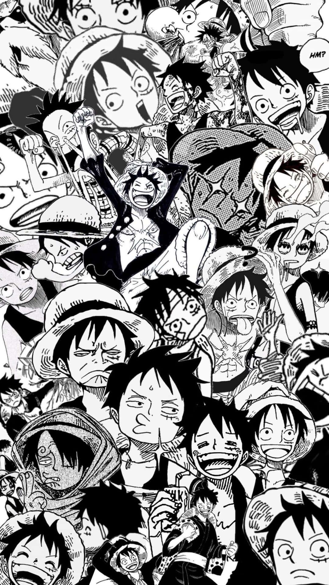 One Piece Black And White With Luffy's Faces Background