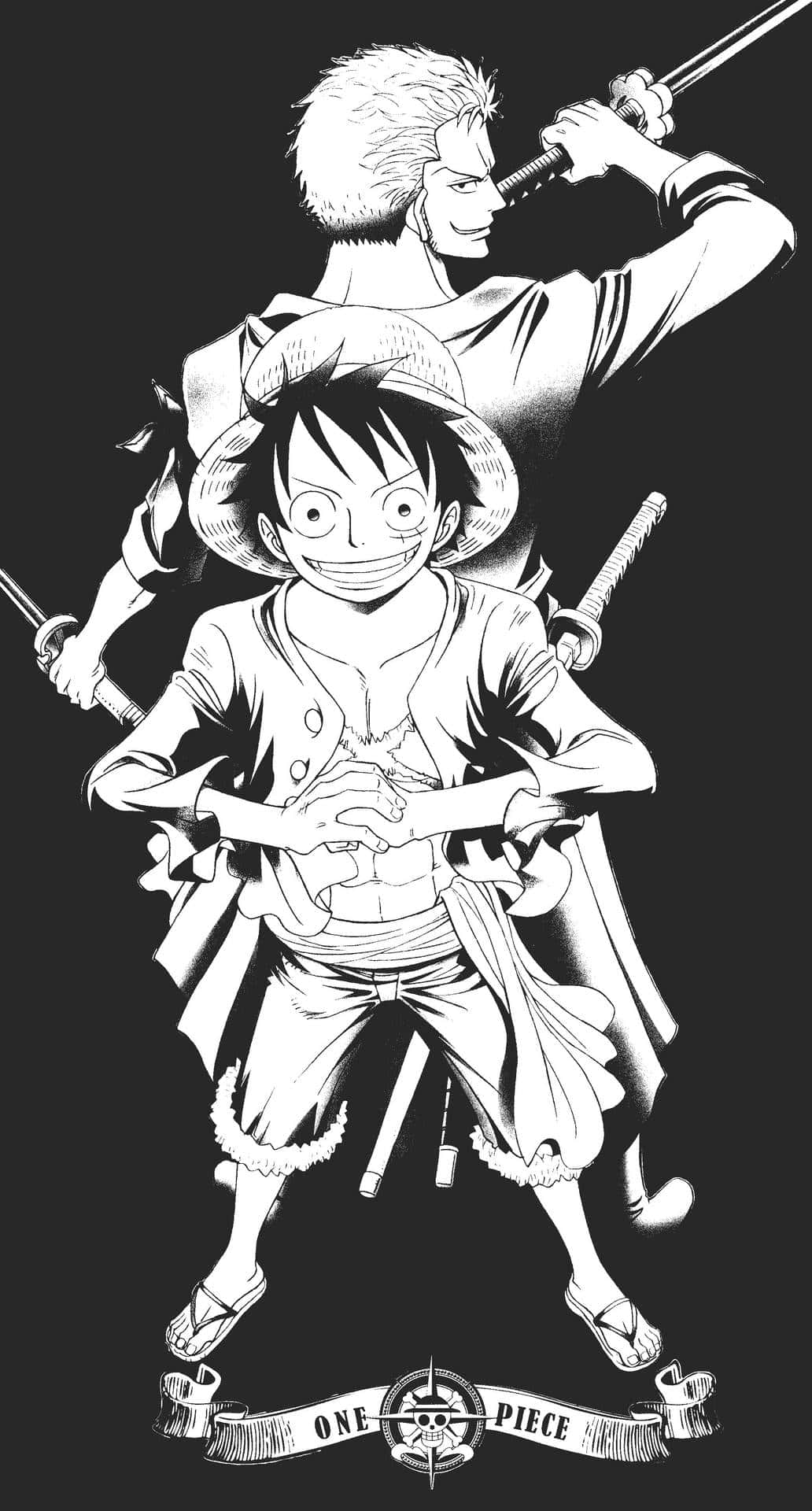 One Piece Black And White With Zoro And Luffy Background