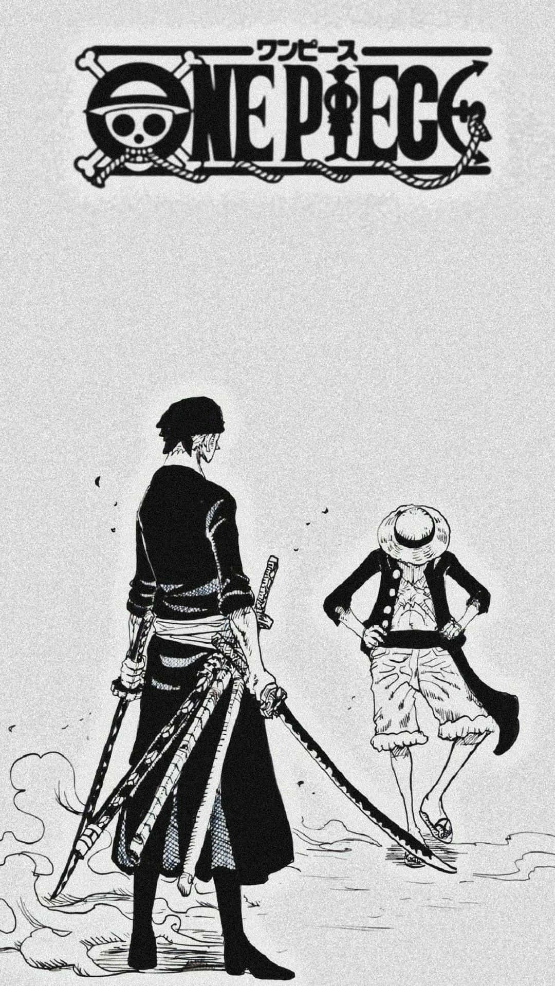 One Piece Black And White With Zoro Battling Luffy Background