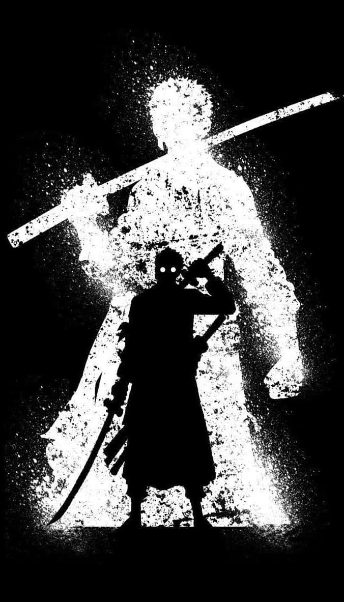 One Piece Black And White With Zoro's Silhouette Background