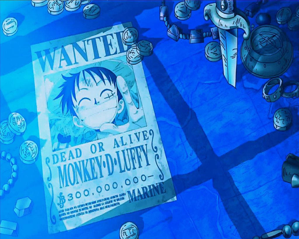 One Piece Blue Luffy Wanted Poster Background