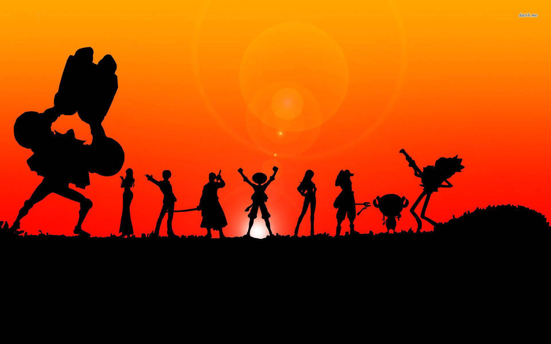 One Piece Characters Silhouette In Sunset Background