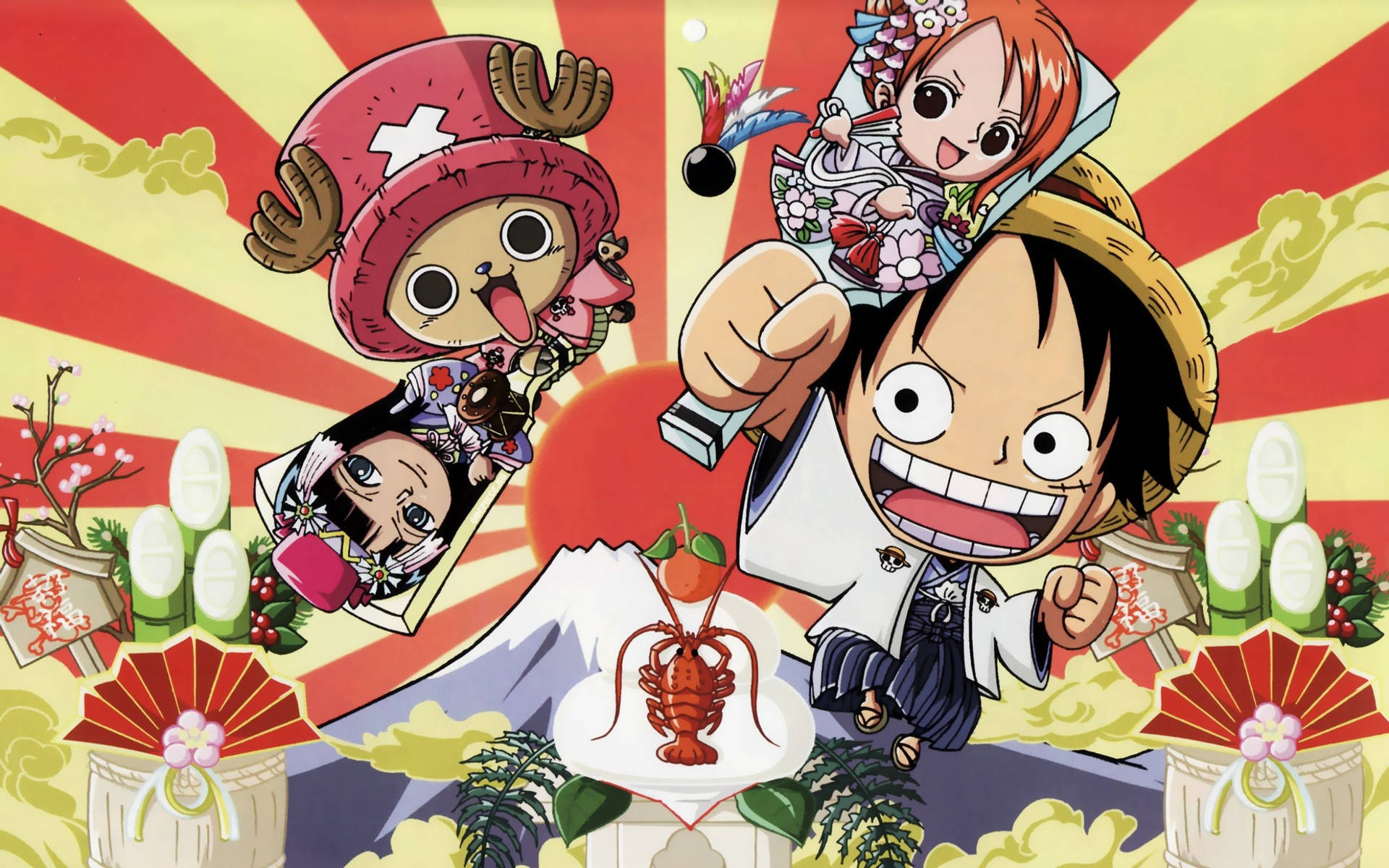 One Piece Characters With Luffy Funny Background