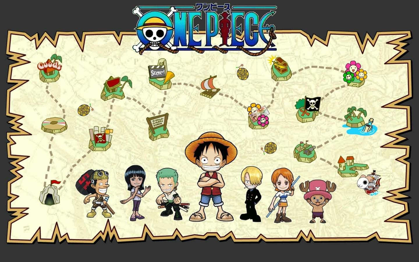 One Piece Chibi Straw Hat Pirates Map Background