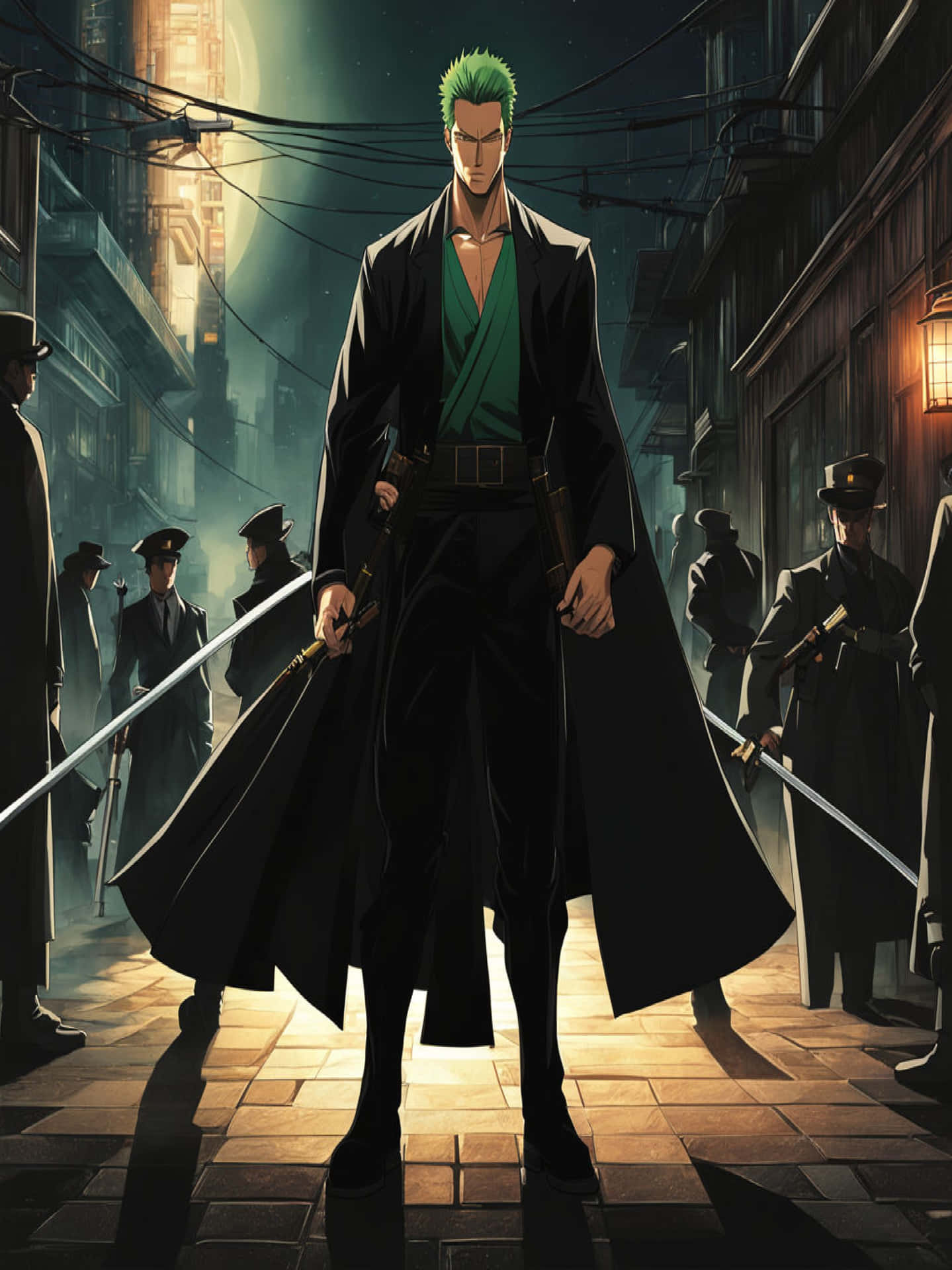 One Piece Green Haired Swordsman Standoff Background