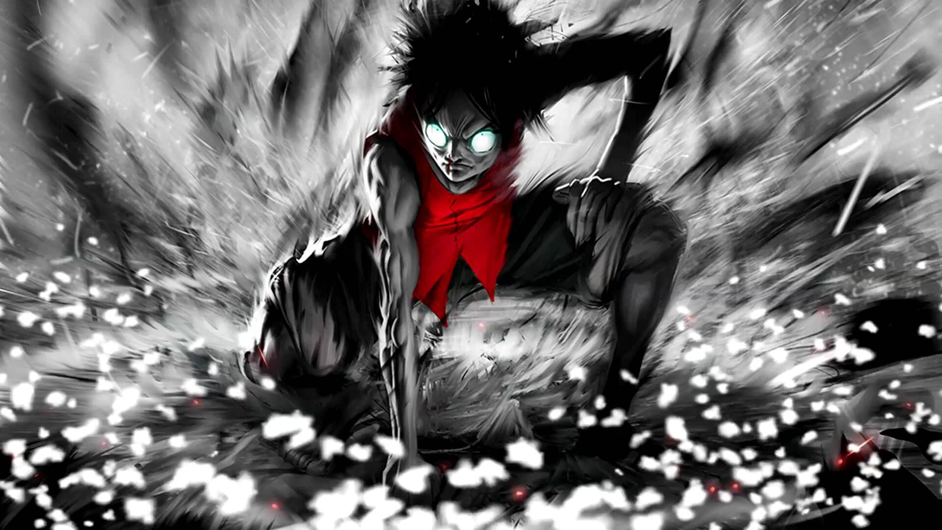 One Piece Live Angry Black White Luffy Background