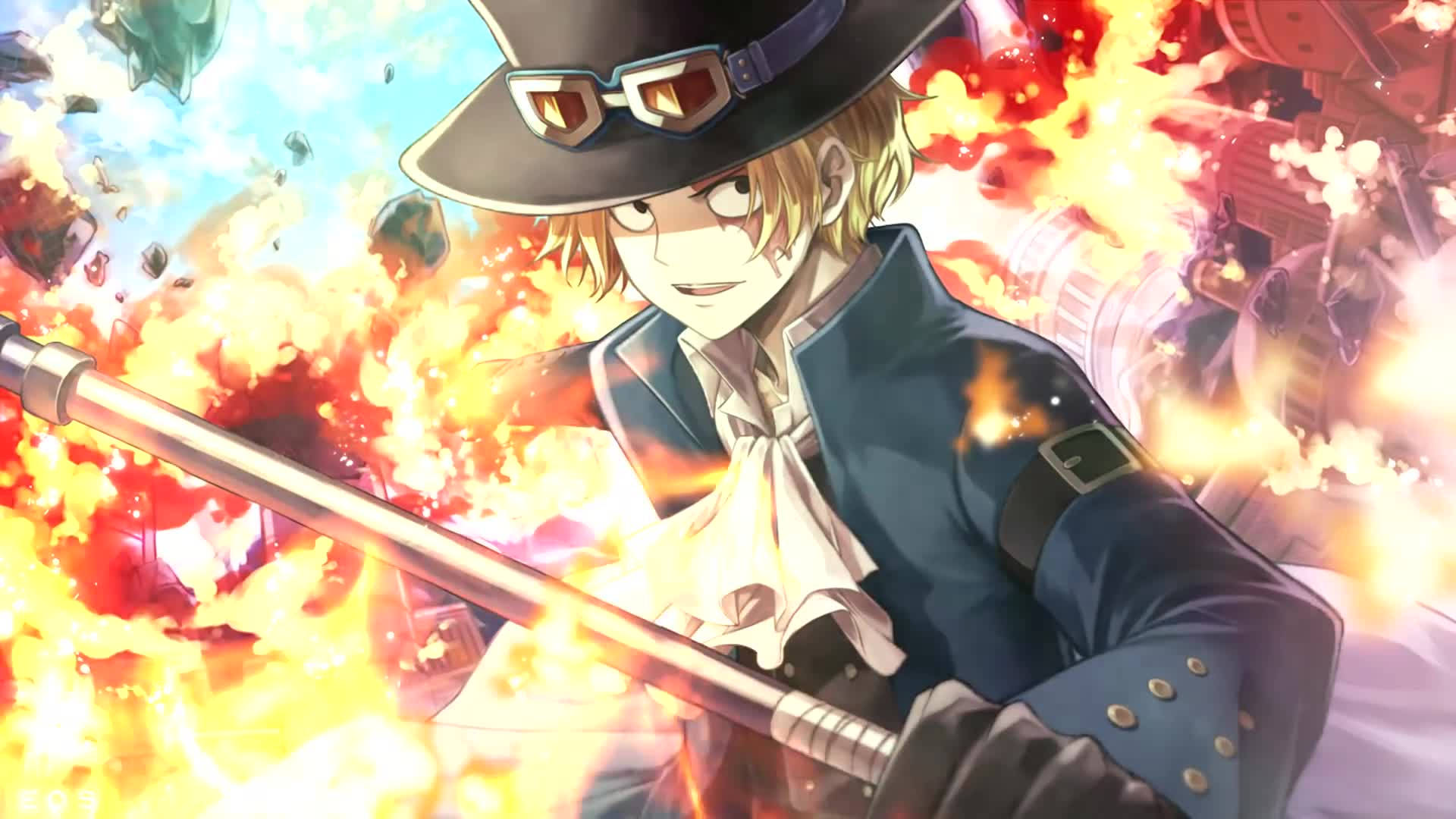 One Piece Live Sabo Hat Flames Background