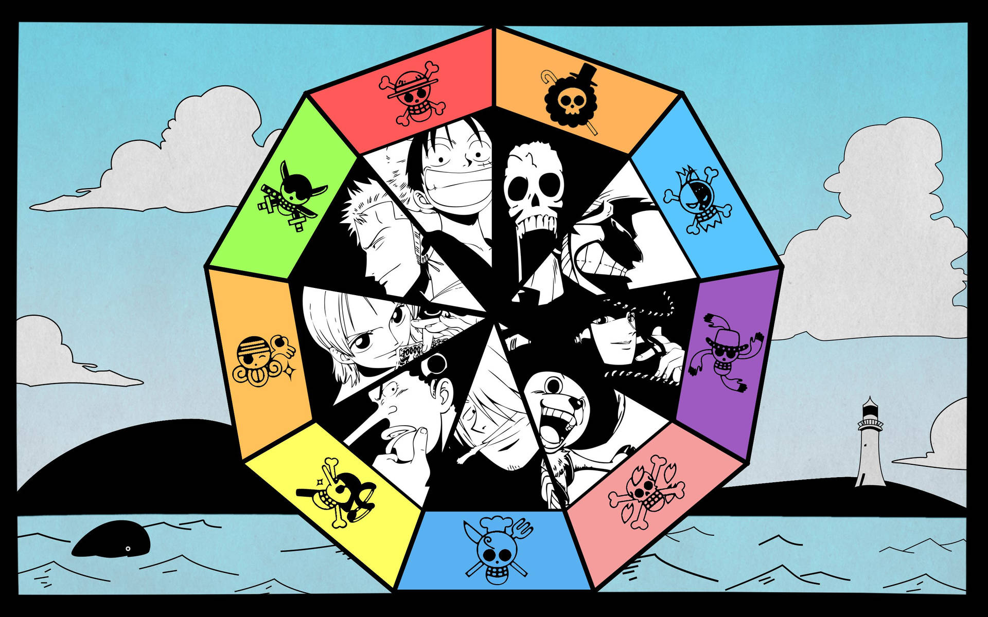 One Piece Logo Characters Background