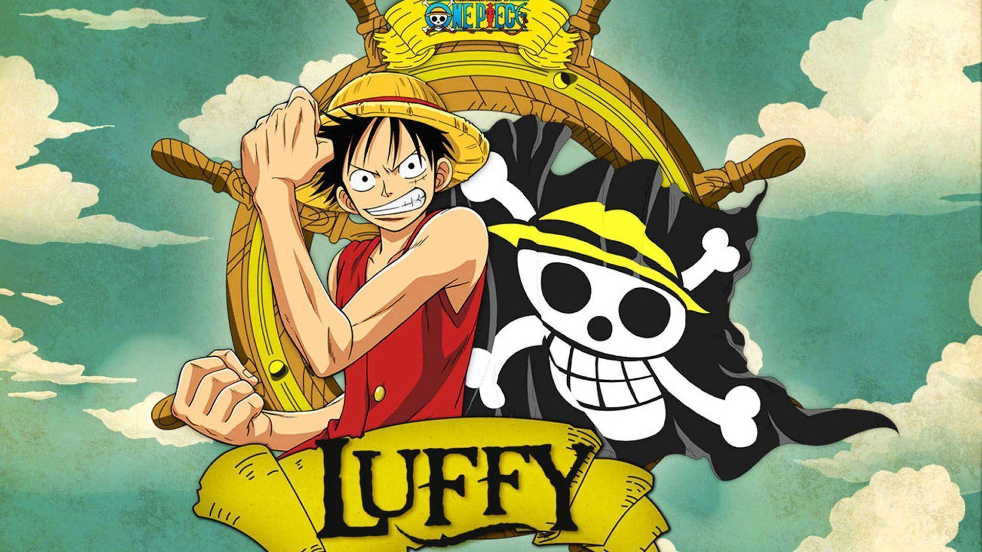 One Piece Luffy With Chopper Flag Background