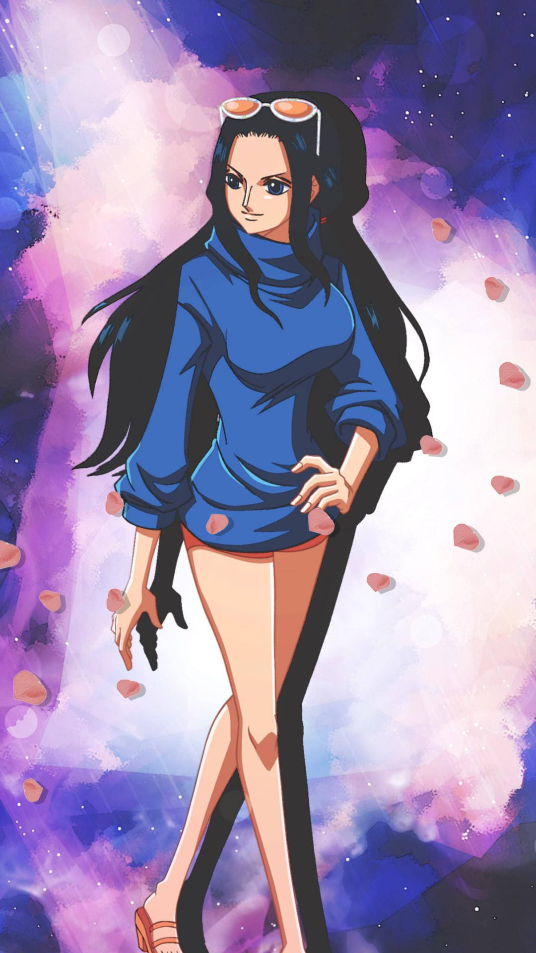 One Piece Phone Boa In Blue Sweater Background