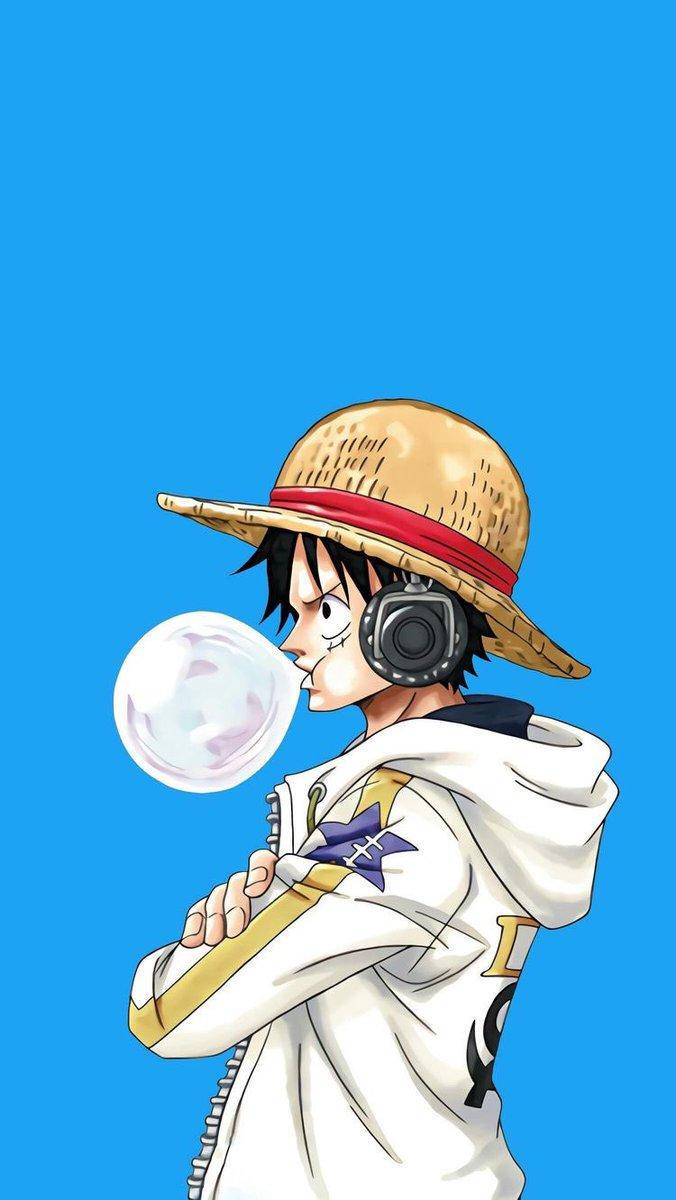 One Piece Phone Luffy Blowing Gum Background