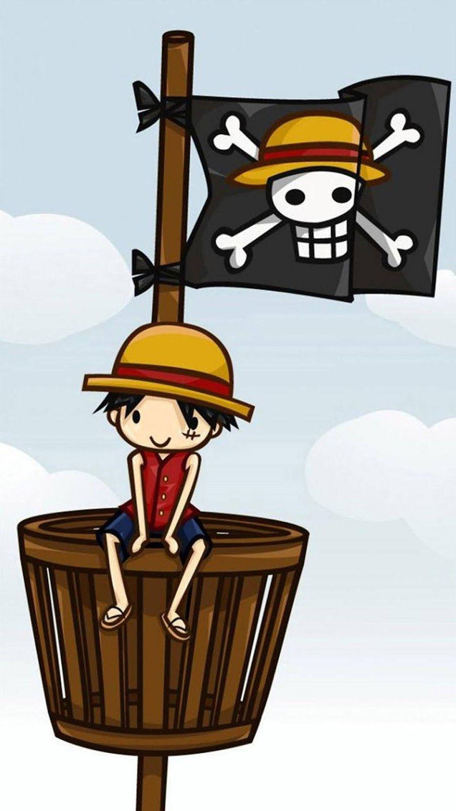 One Piece Phone Luffy With Jolly Roger Background