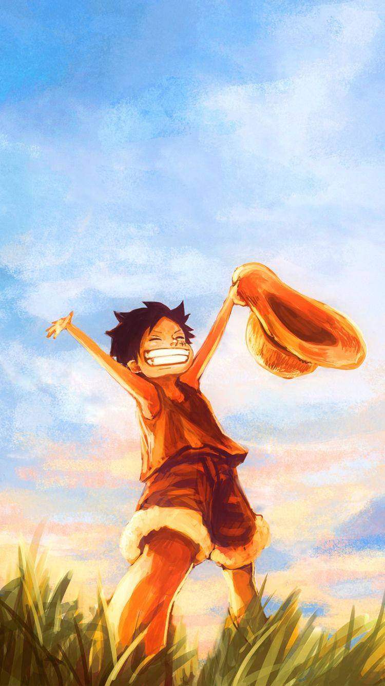 One Piece Phone Young Luffy With Straw Hat Background