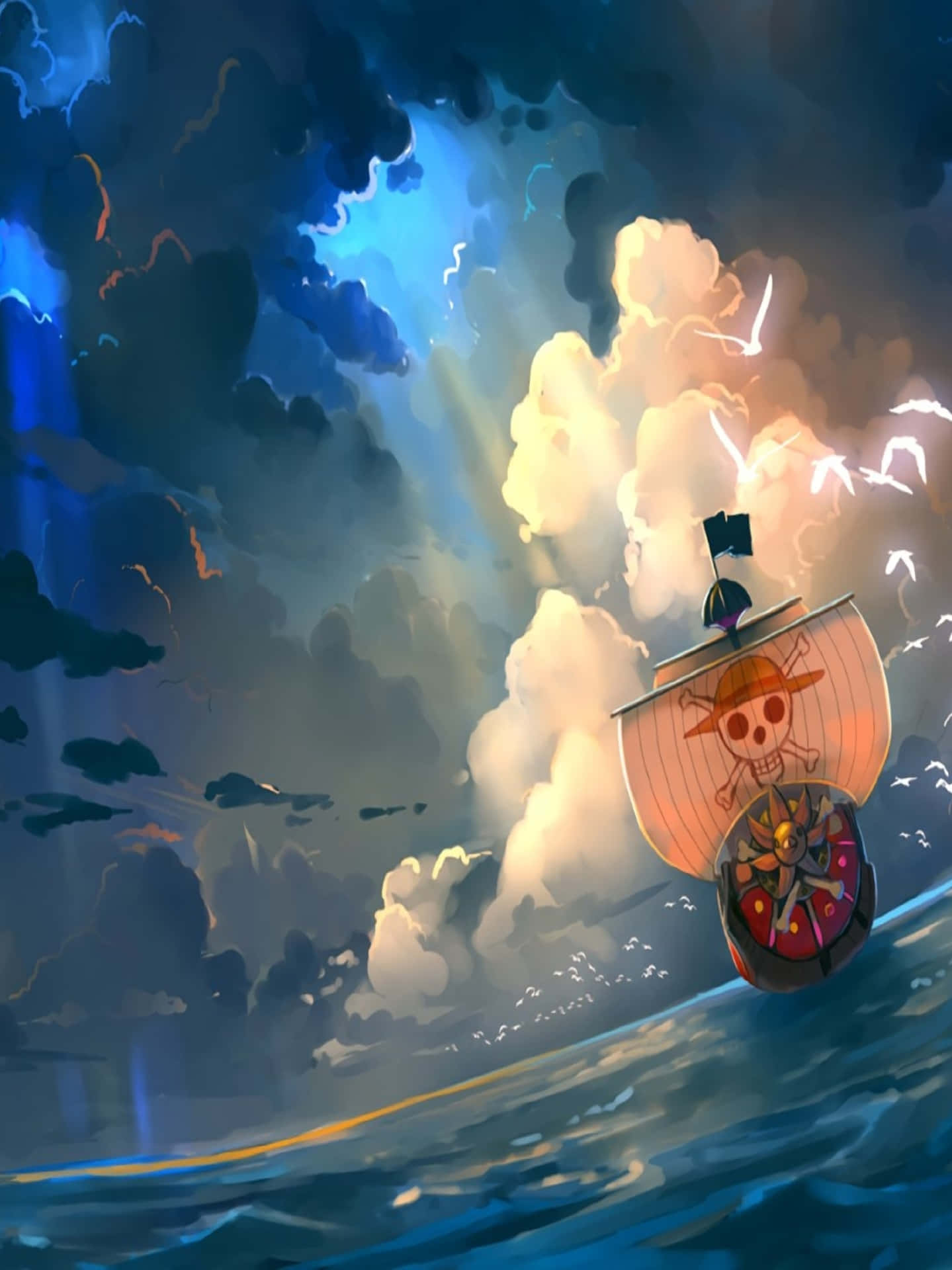 One Piece Ship Stormy Seas Background