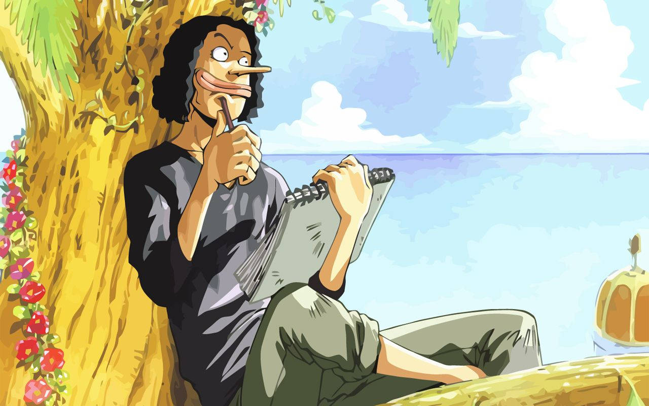 One Piece Usopp On Tree Branch Background