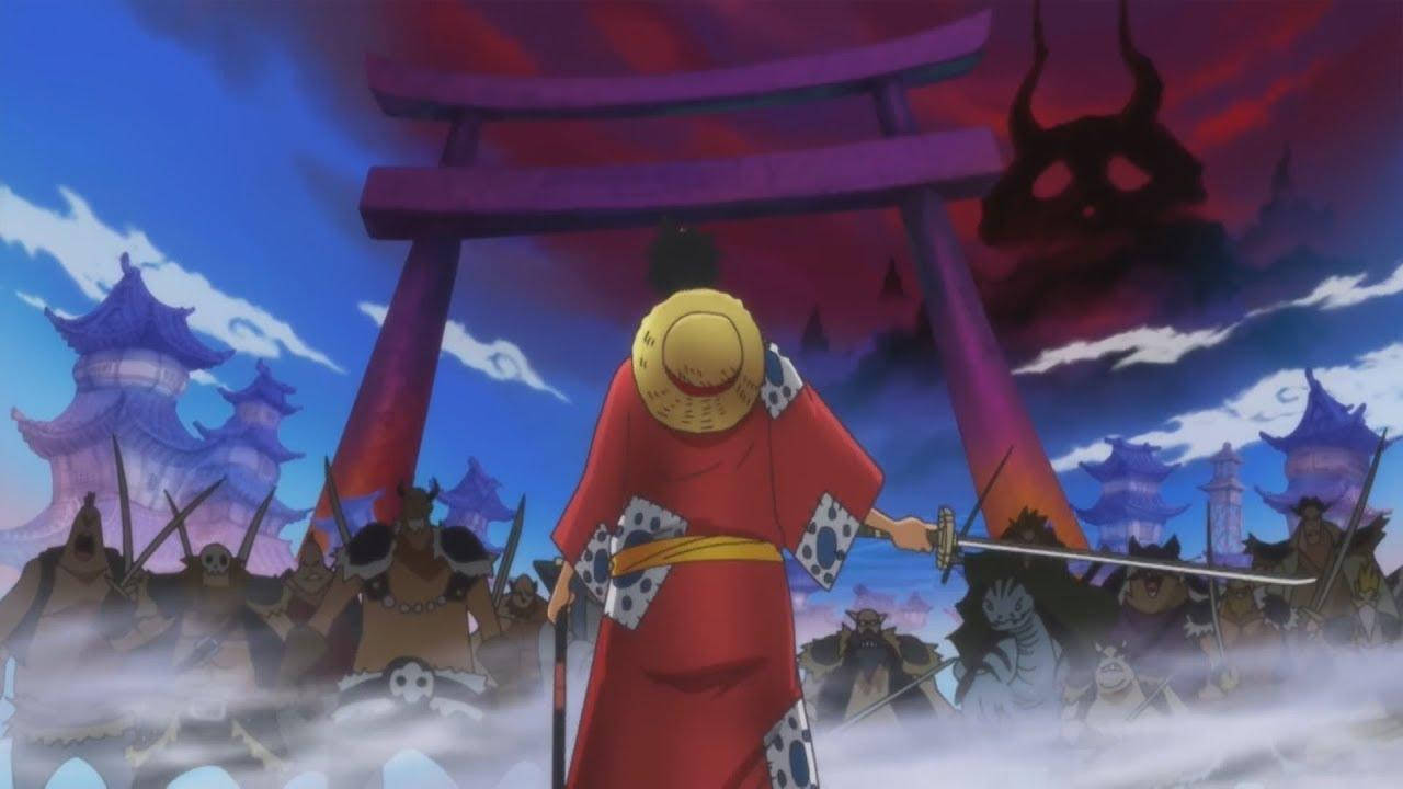 One Piece Wano Luffy At Gate Background