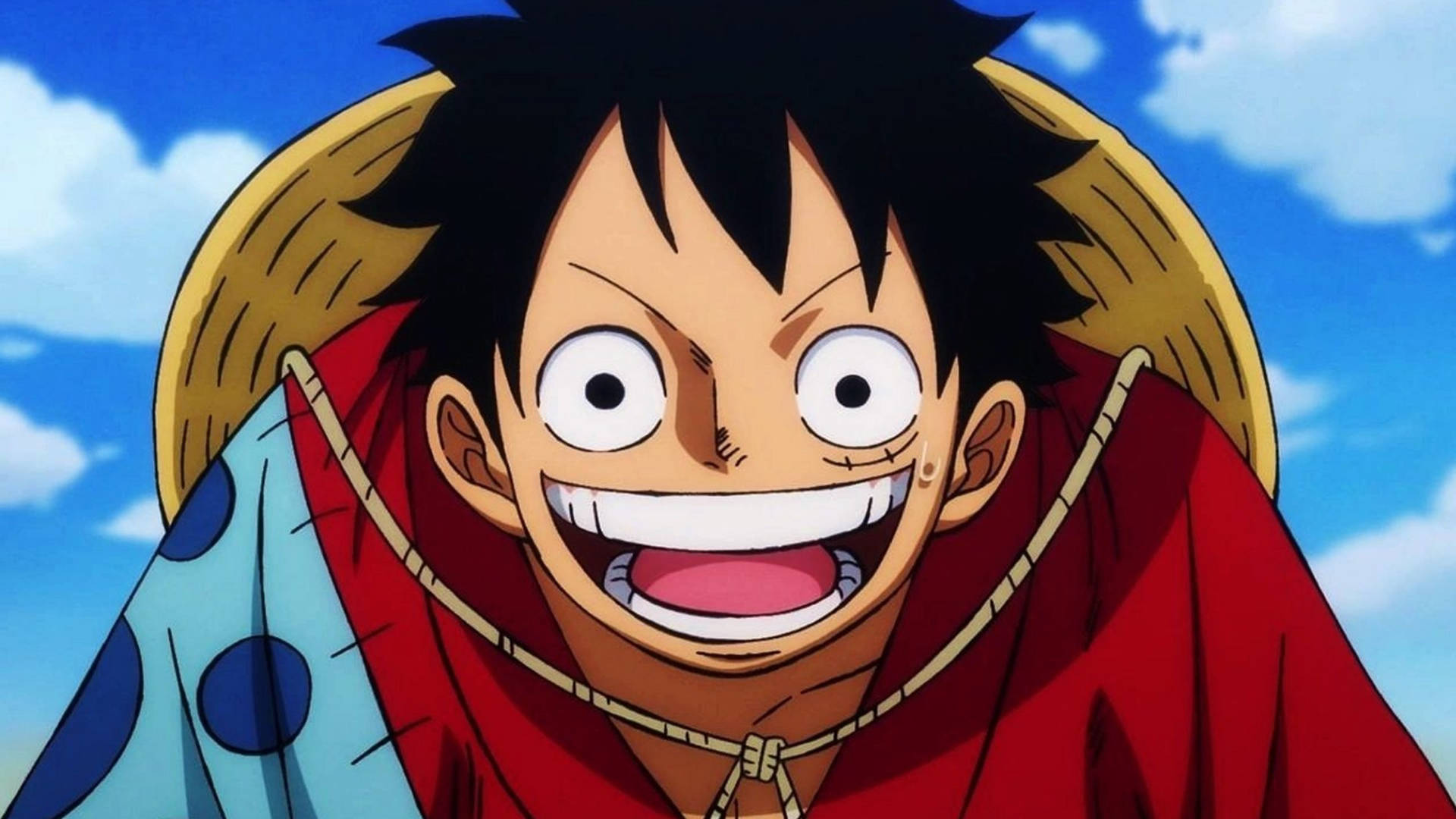 One Piece Wano Luffy Grin Background