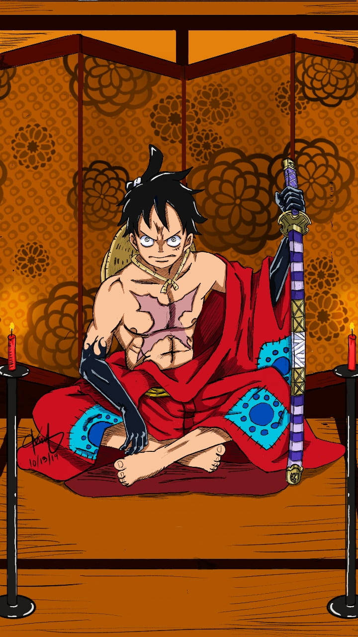 One Piece Wano Luffy Seated Background