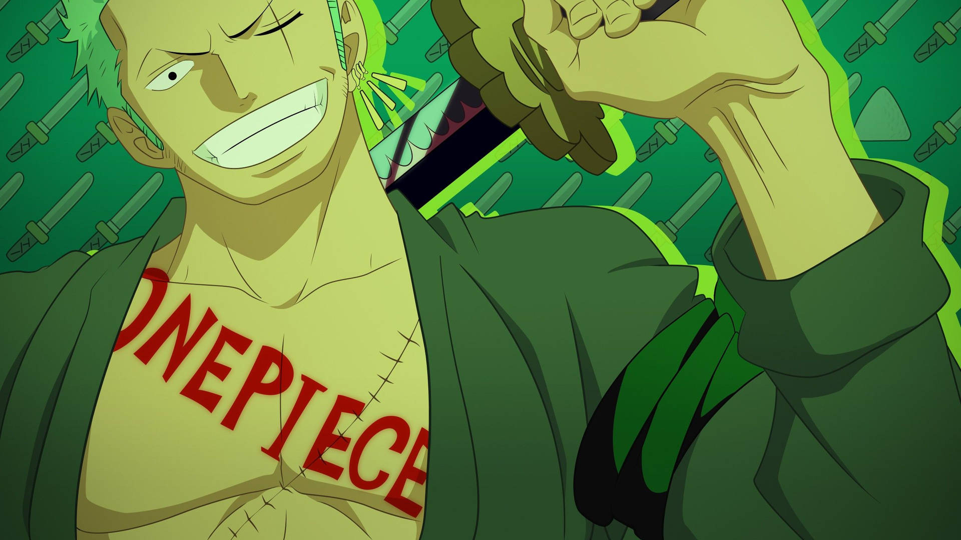 One Piece Zoro 4k Green Background