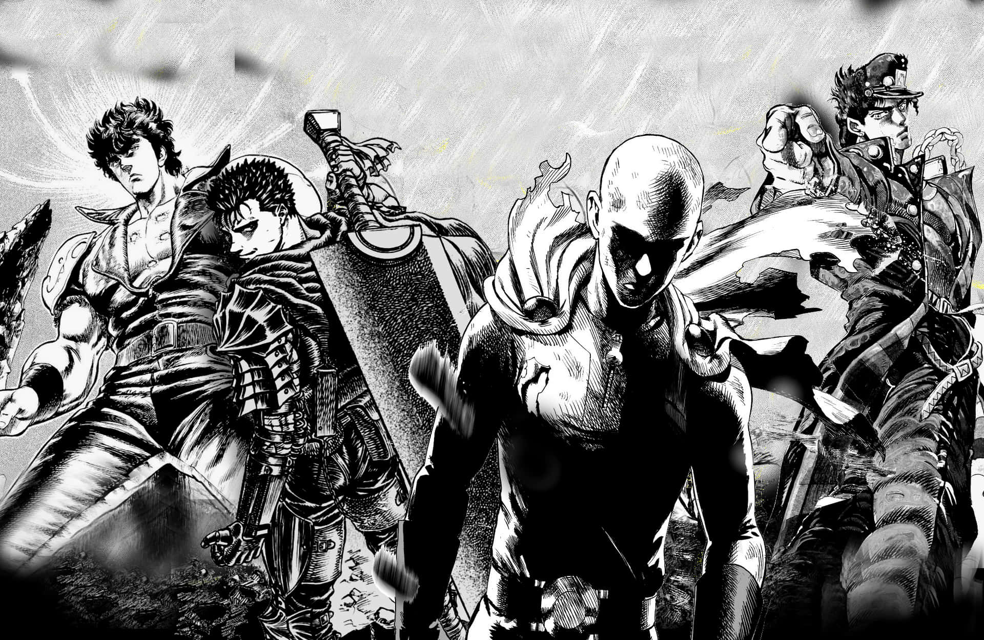 One Punch Man Superhero Collage Background