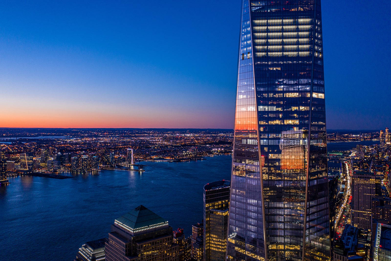 One World Trade Center Evening Closeup Background