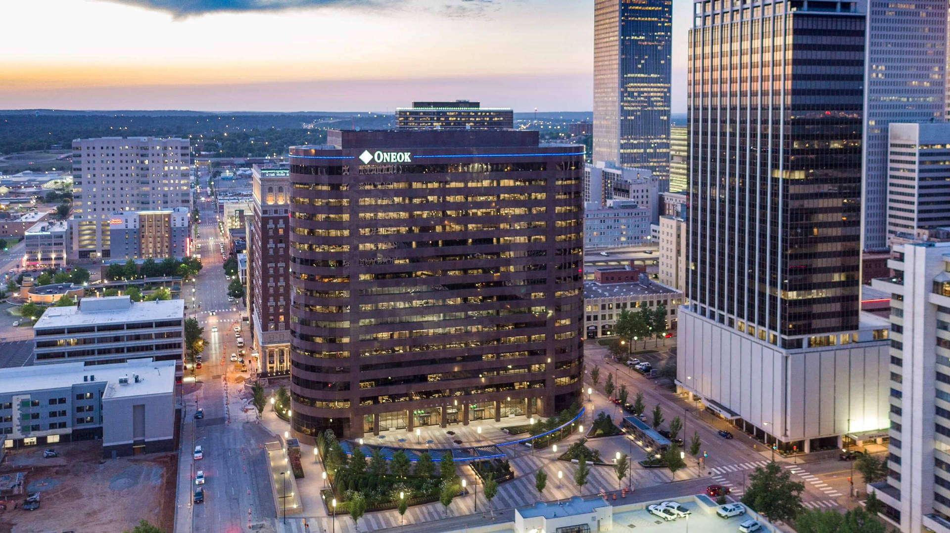 Oneok Plaza Tulsa Oklahoma Aerial Shot Background