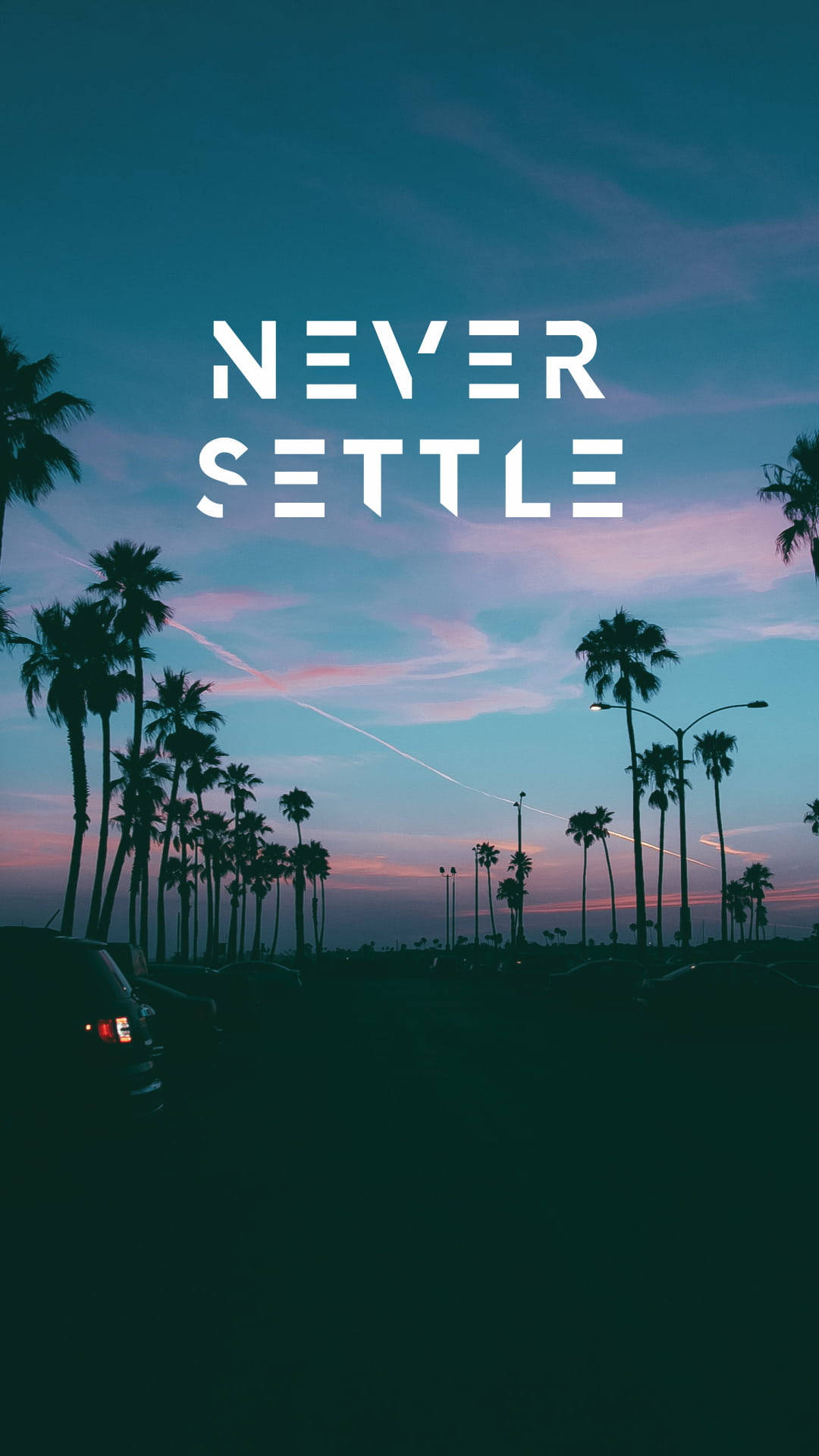 Oneplus Nord Never Settle Silhouette Palms Background