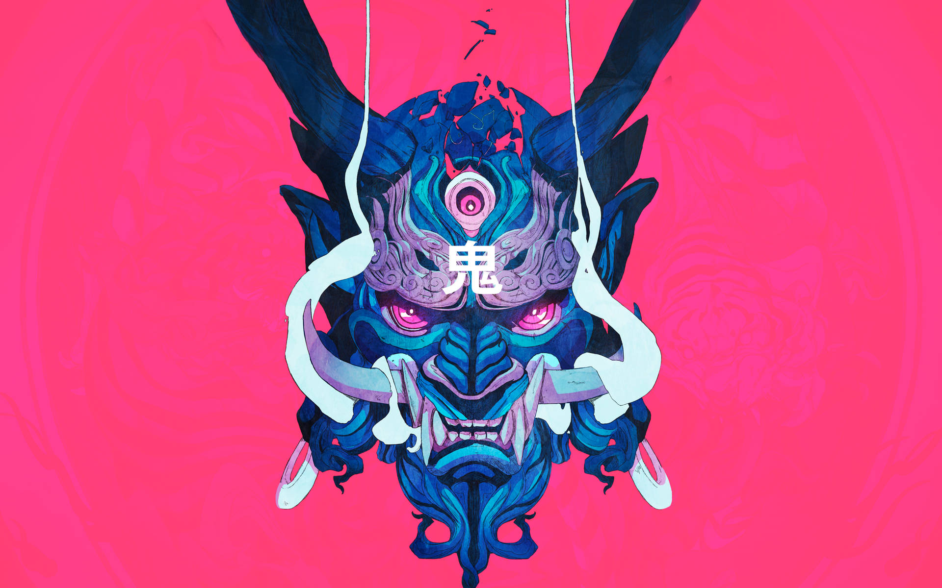 Oni Mask Blue Pink Background