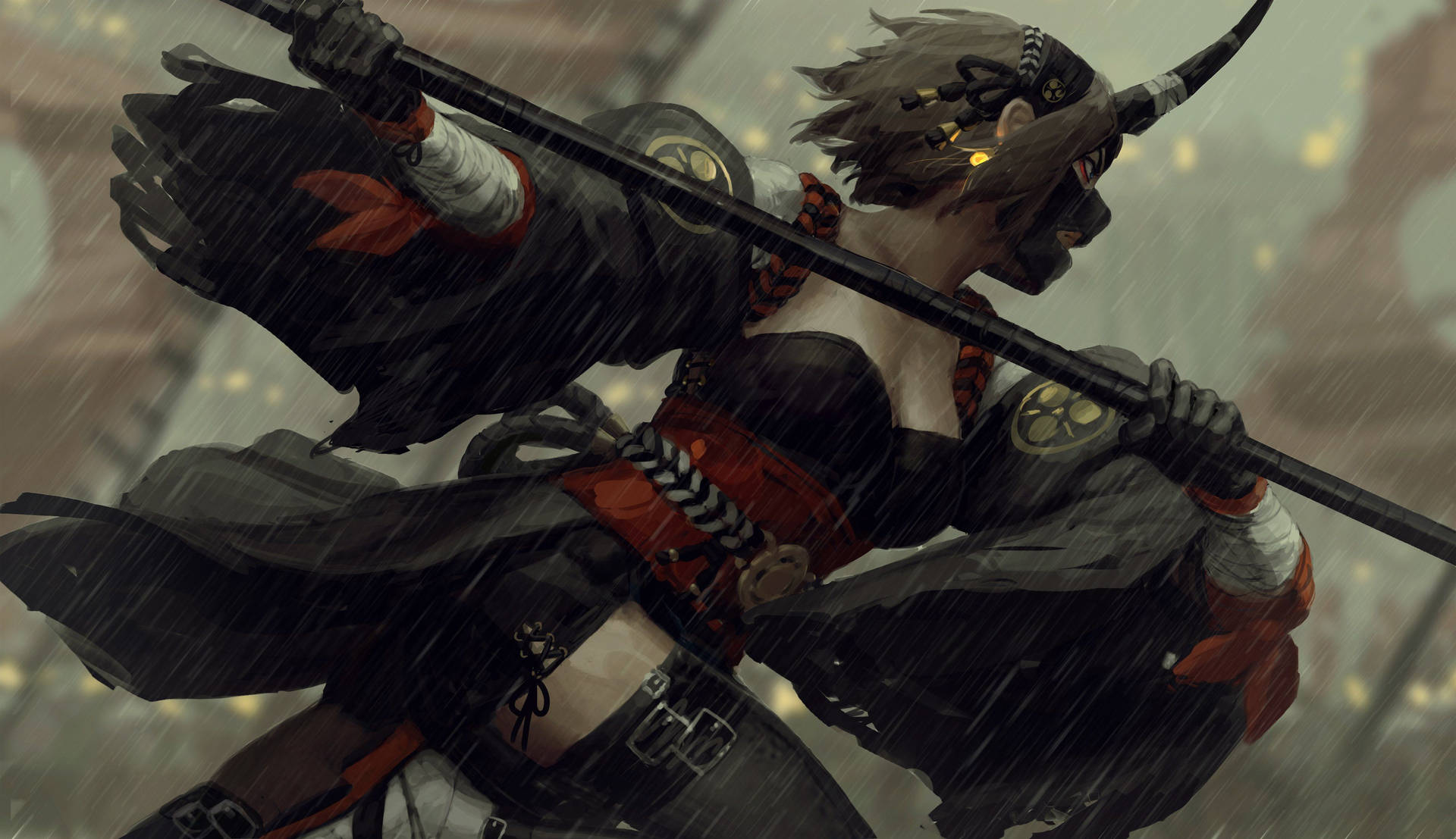 Oni Mask Female Warrior Background