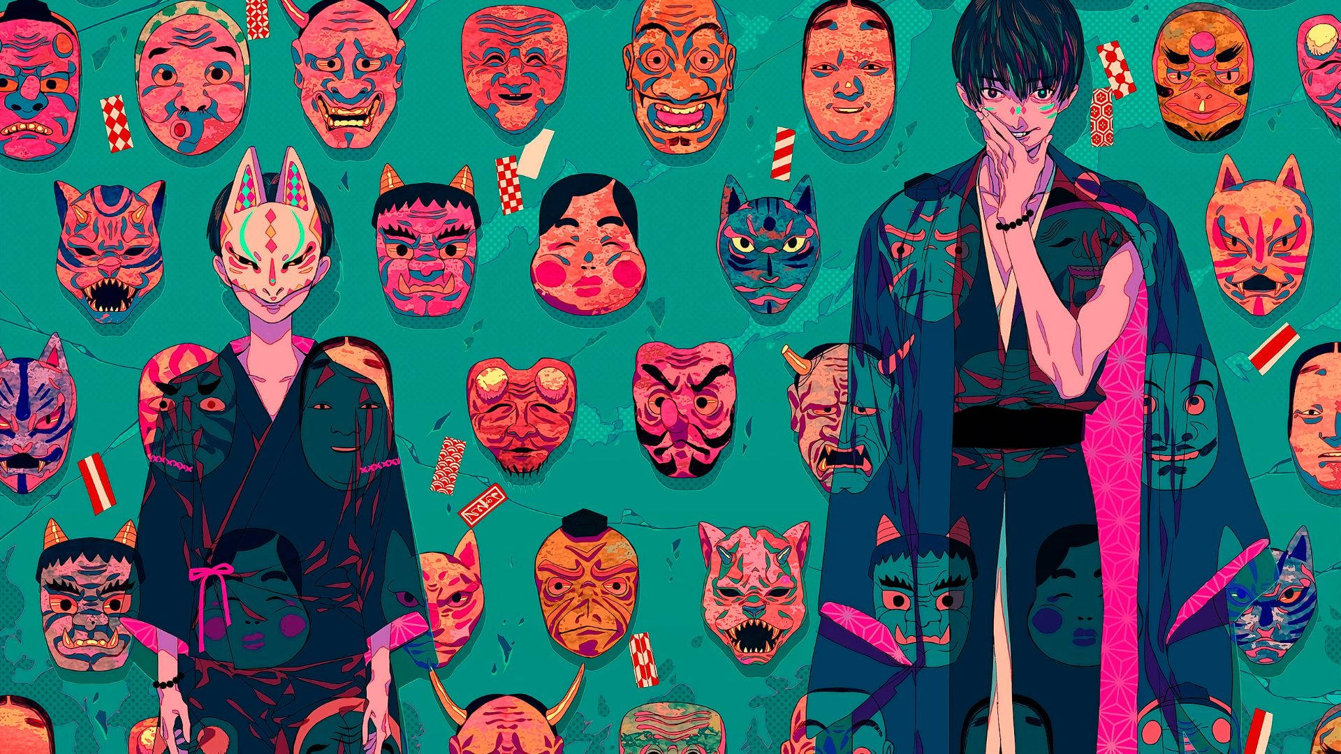 Oni Mask Festival Wall Background