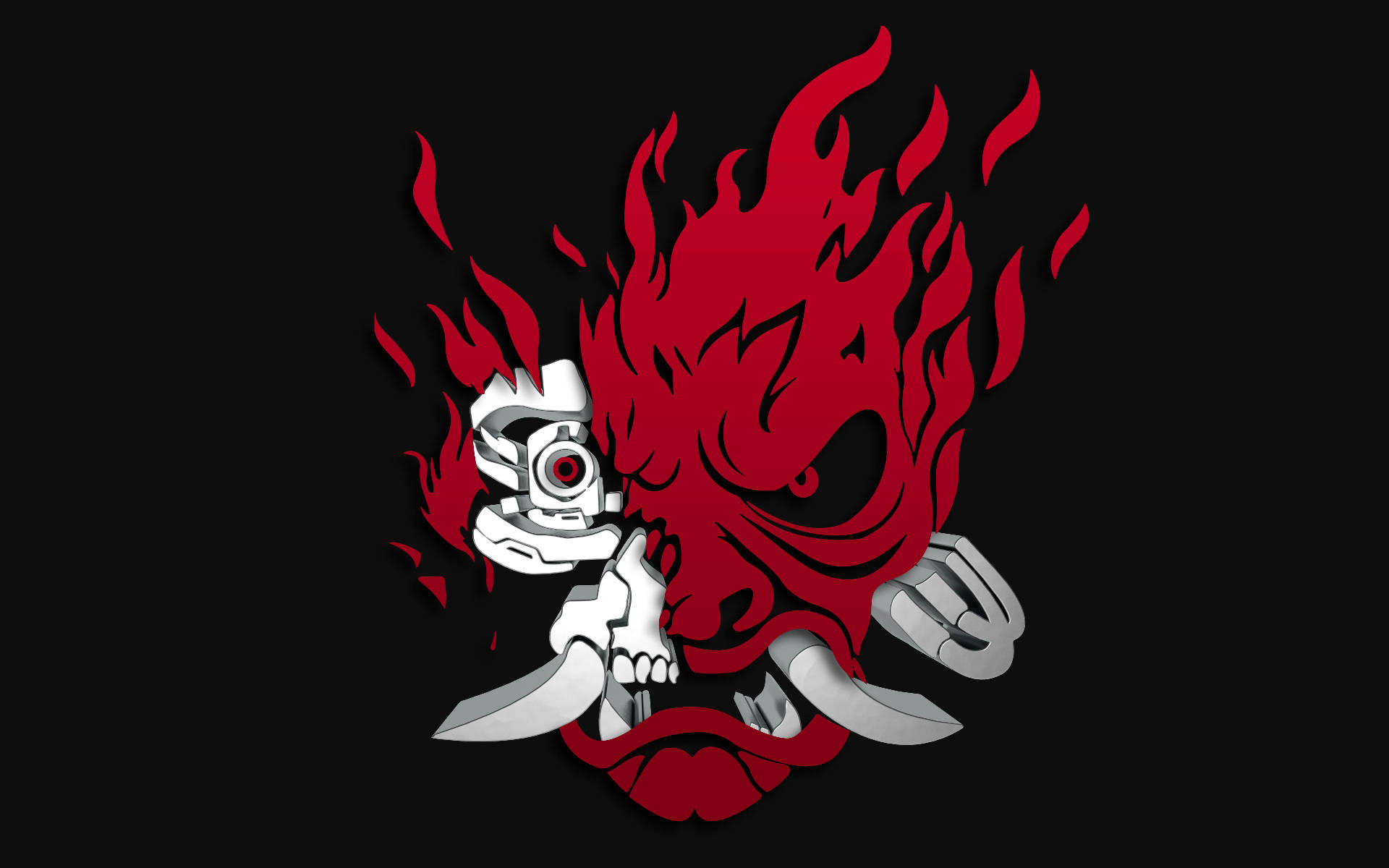 Oni Mask Flaming Skull Background