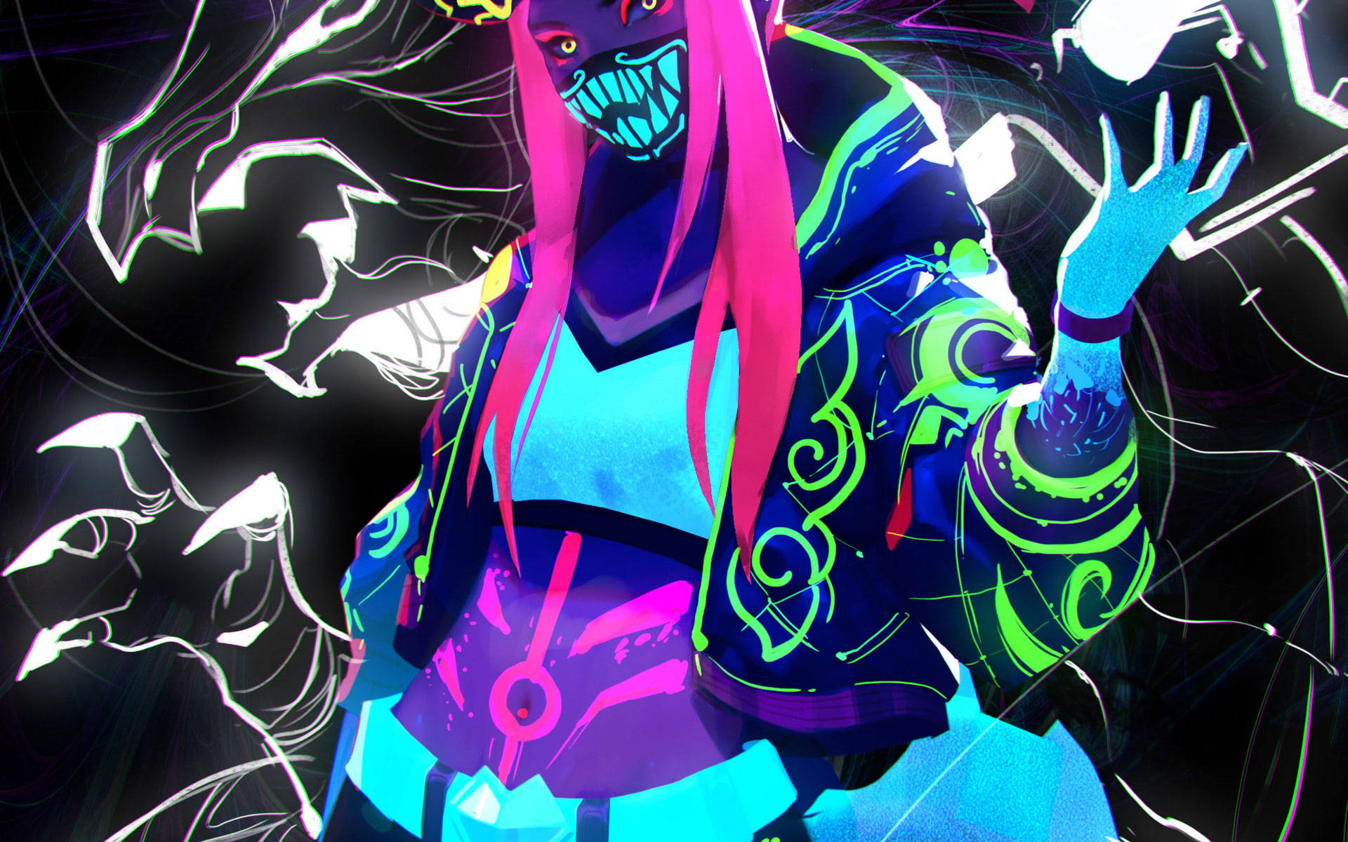 Oni Mask Neon Akali Background
