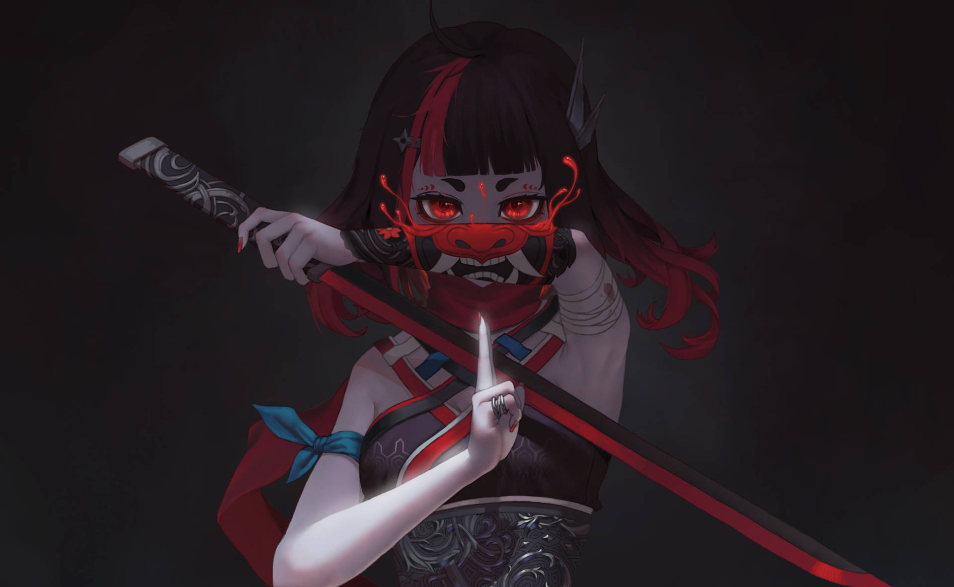 Oni Mask Ninja Girl Background
