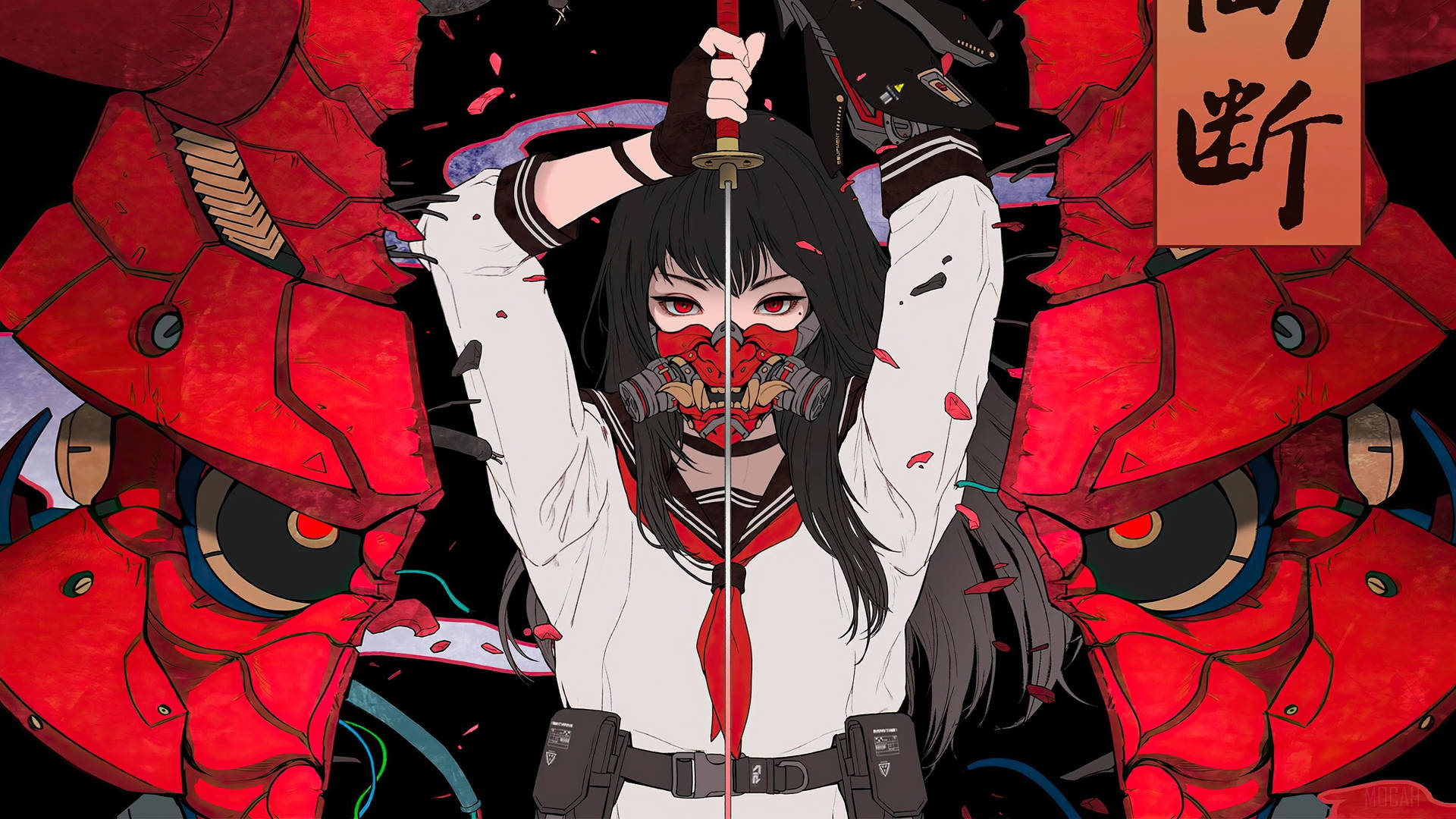Oni Mask School Girl Background
