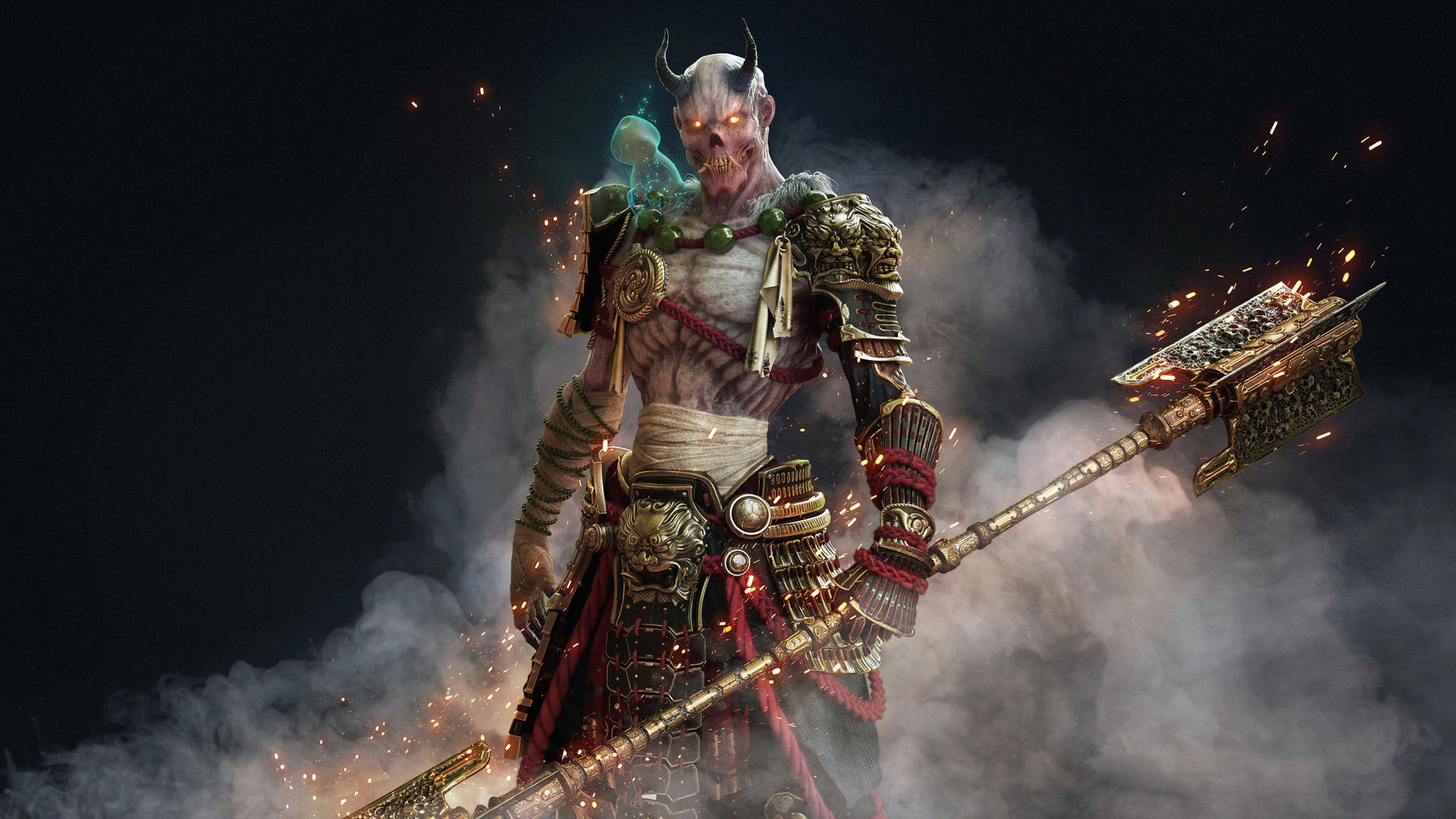 Oni Mask Skeleton Warrior Background