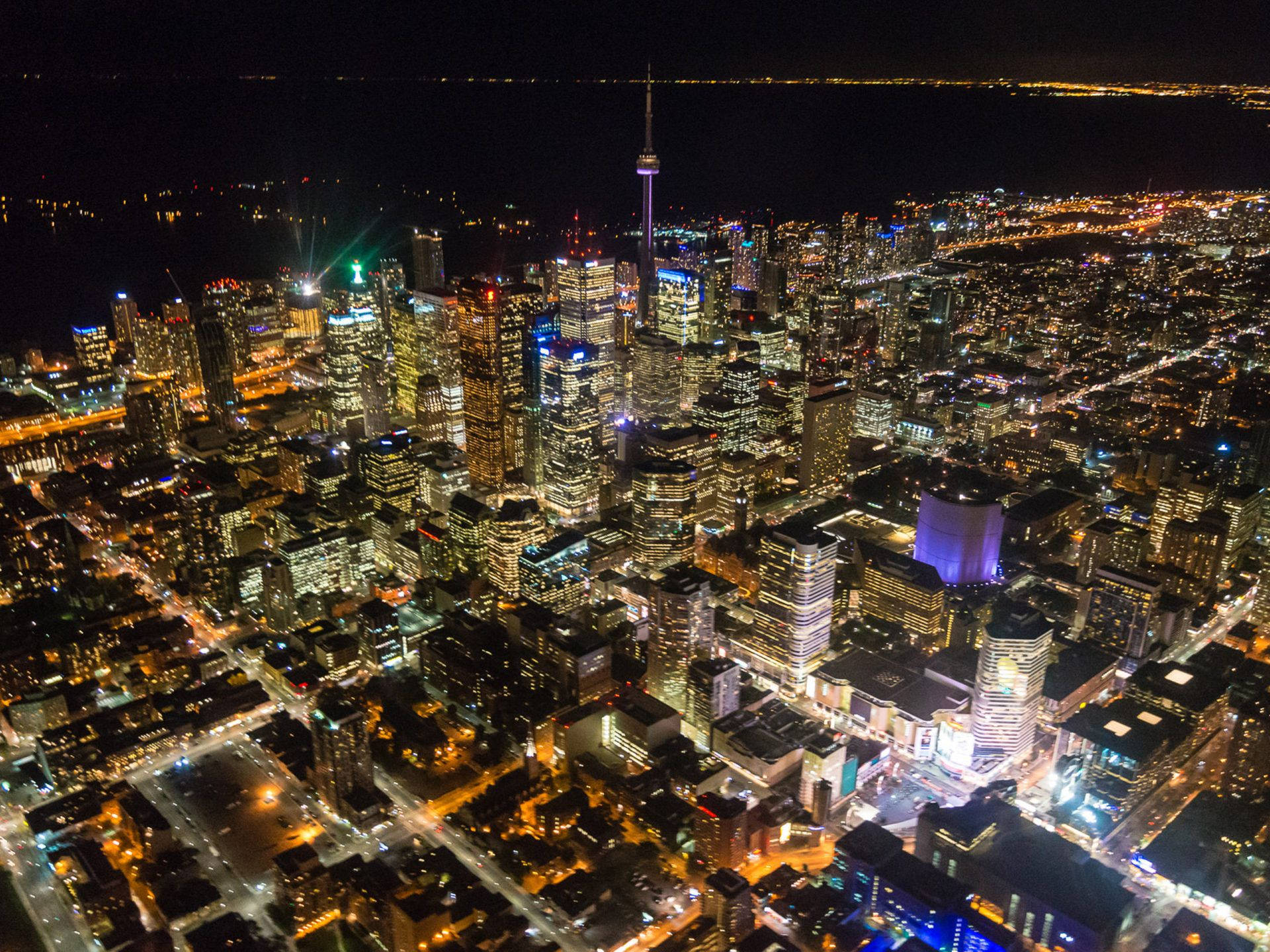 Ontario Aerial View At Night Background