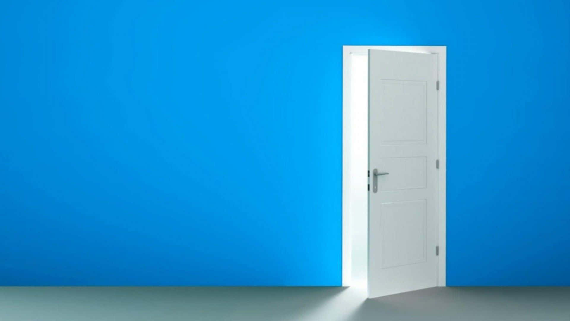 Open Door Blue Wall Background