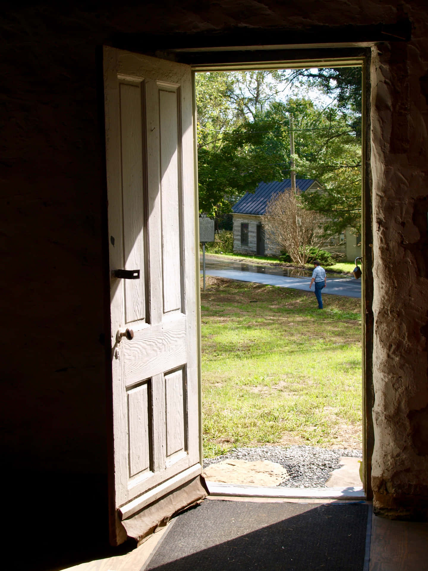 Open Door Towards Suburb Street Background