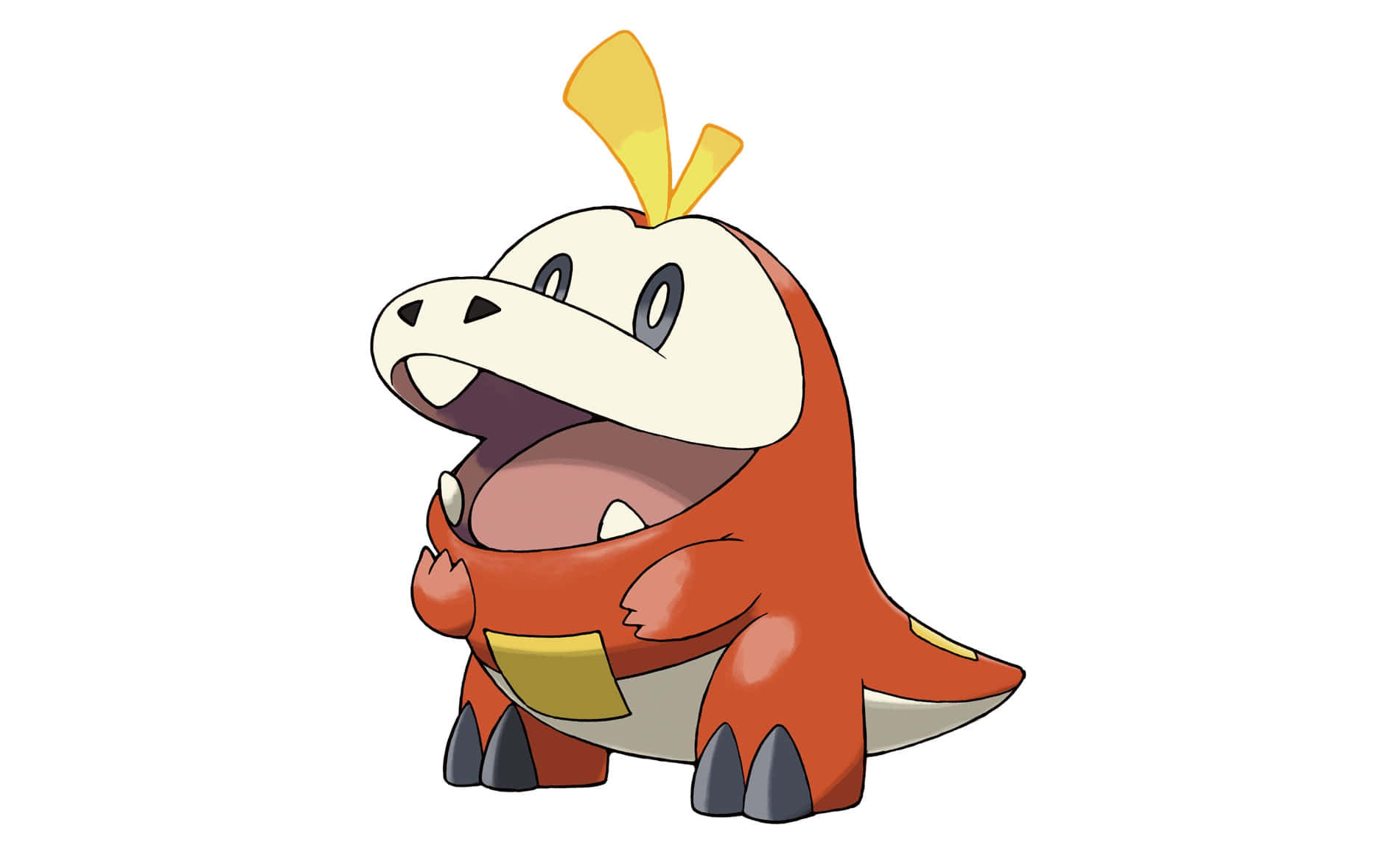 Open-mouthed Fuecoco On White Background Background